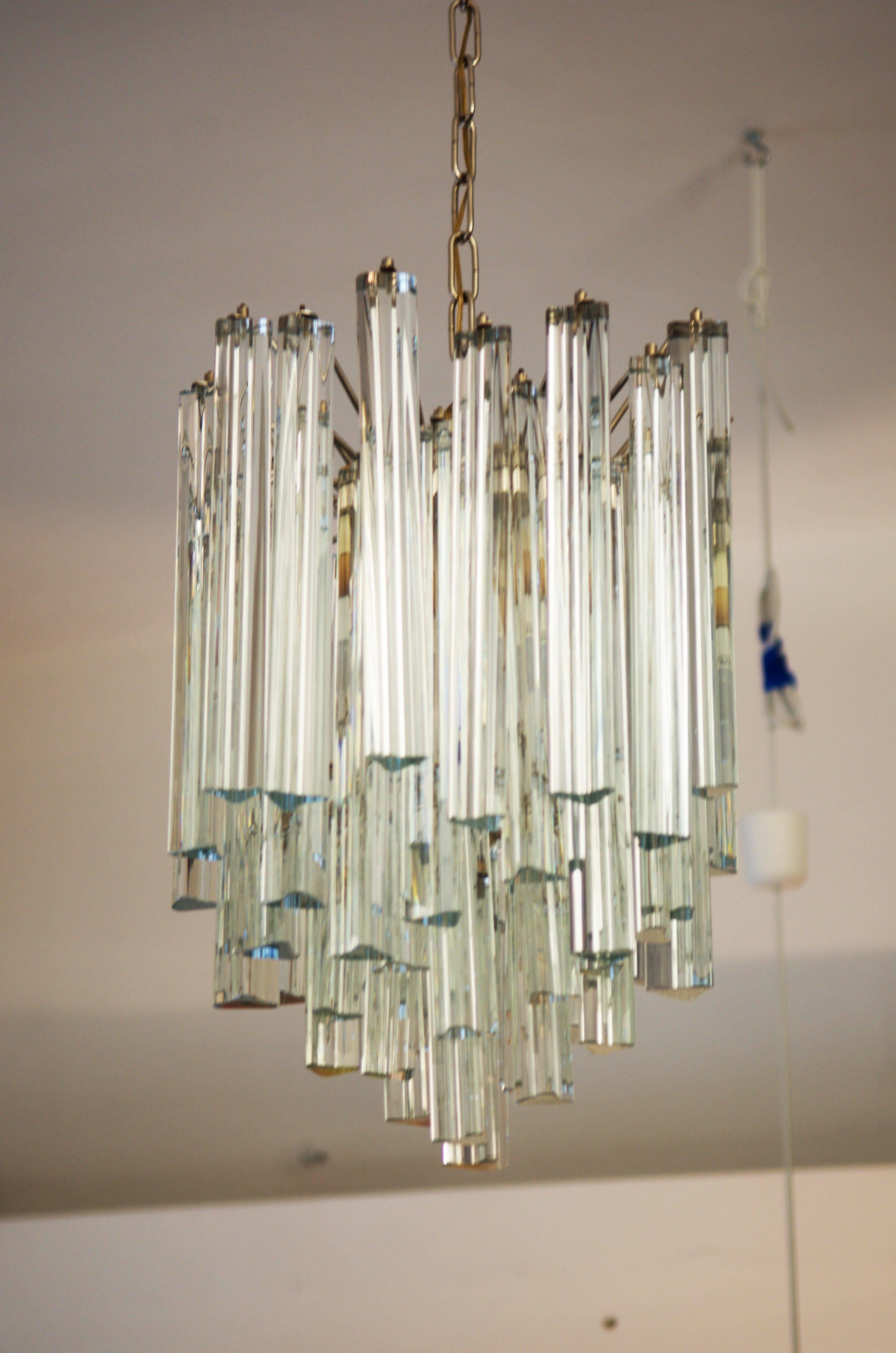 Mid-20th Century Lead Crystal Triangular Prisms Chandelier Attributed To Venini