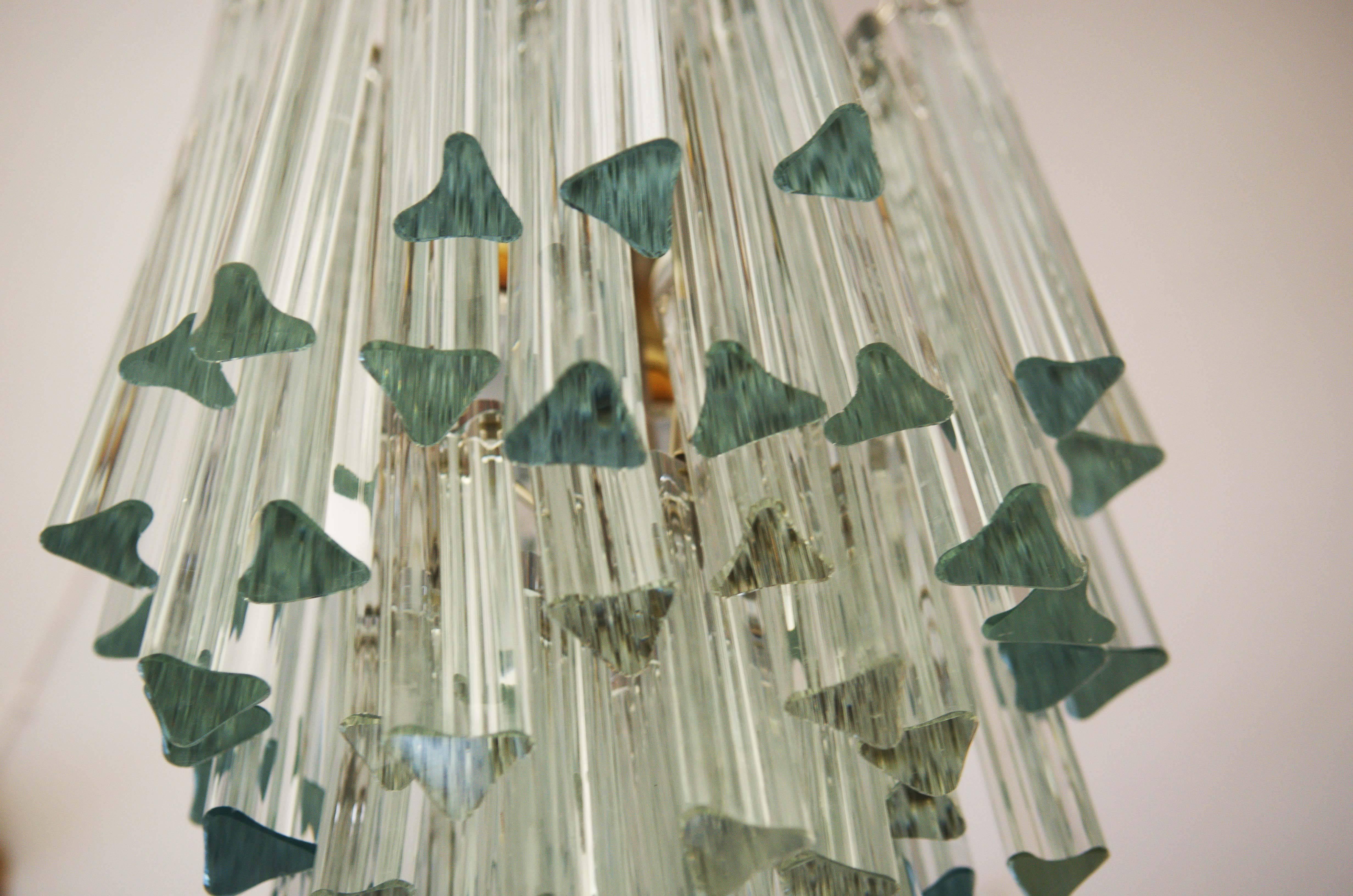 Mid-Century Modern Lead Crystal Triangular Prisms Chandelier Attributed To Venini