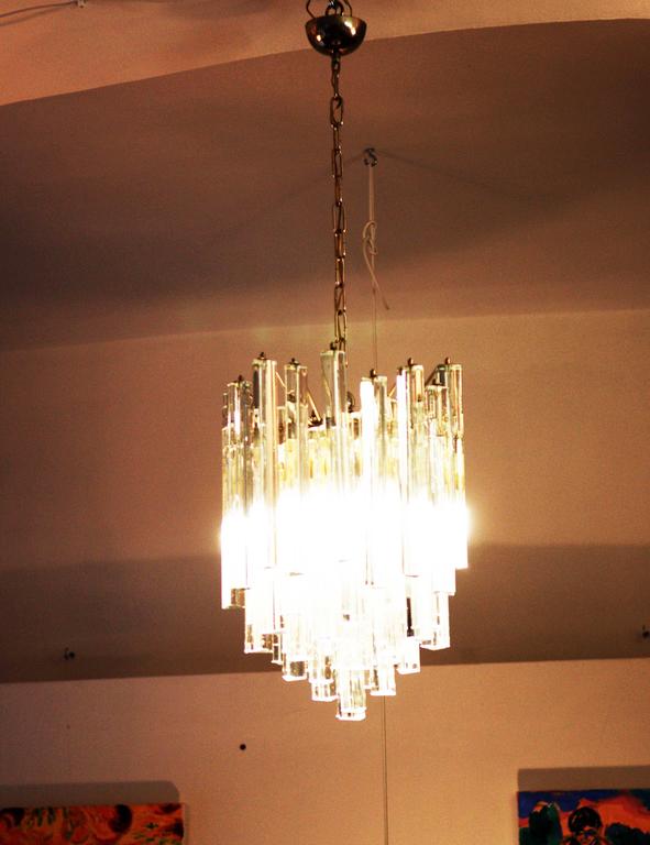 Lead Crystal Triangular Prisms Chandelier Attributed To Venini at 1stDibs