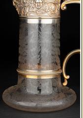 Large Victorian Period Brass Mounted Cut-Glass Claret Jug Pitcher