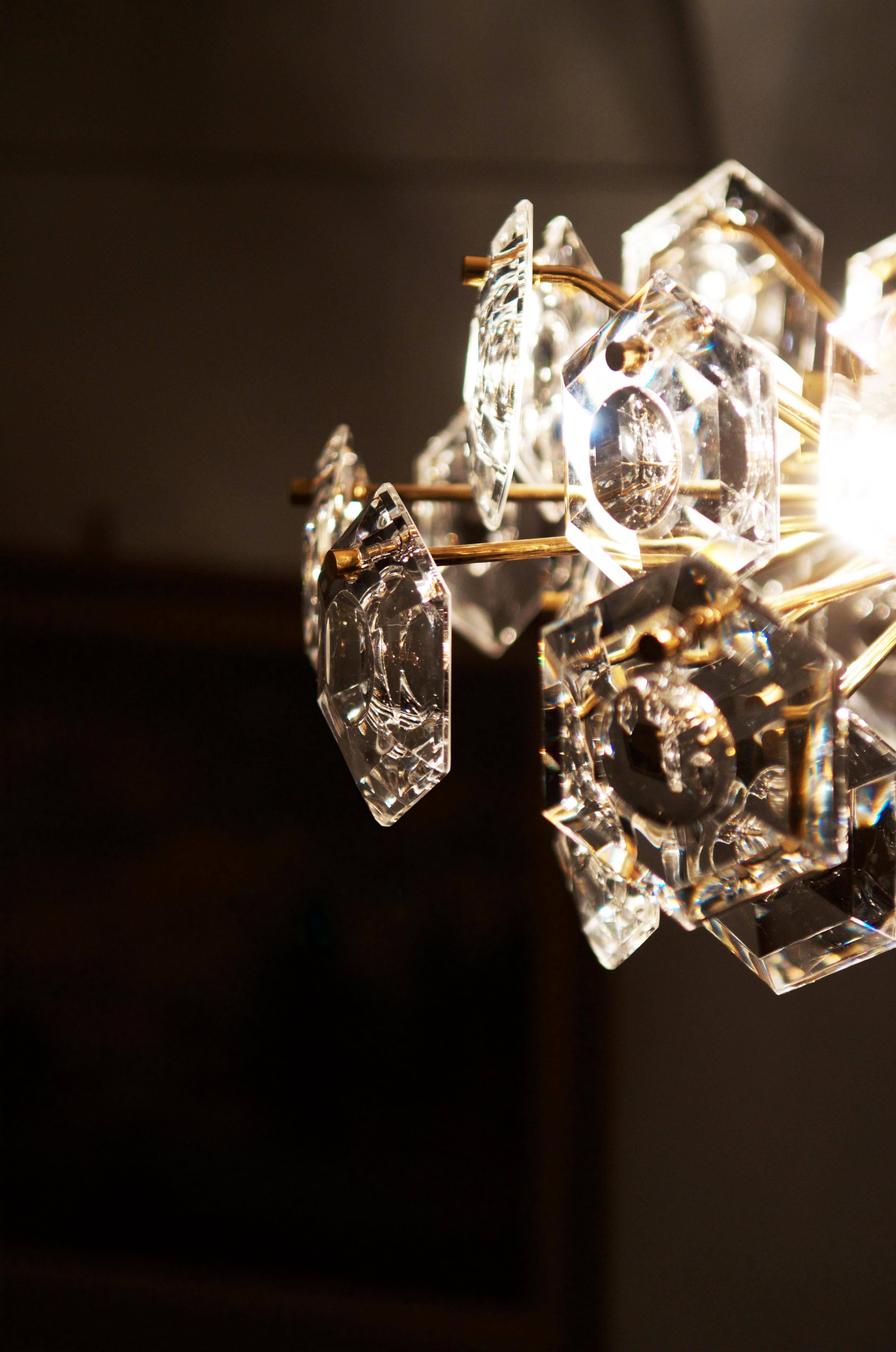 Kinkeldey Goldplate Hexagon Crystal Rocks Chandelier 1