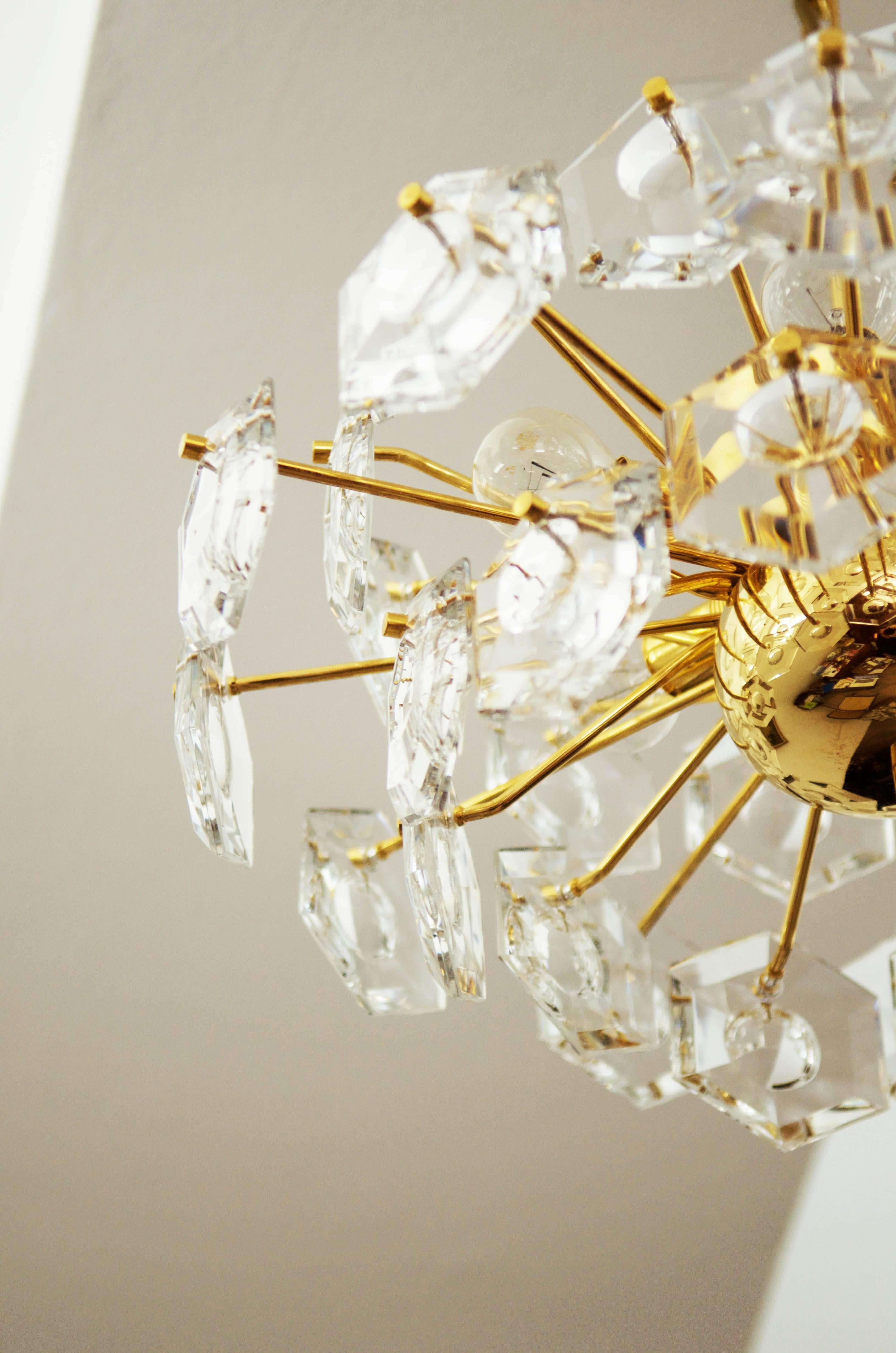 Brass Kinkeldey Goldplate Hexagon Crystal Rocks Chandelier