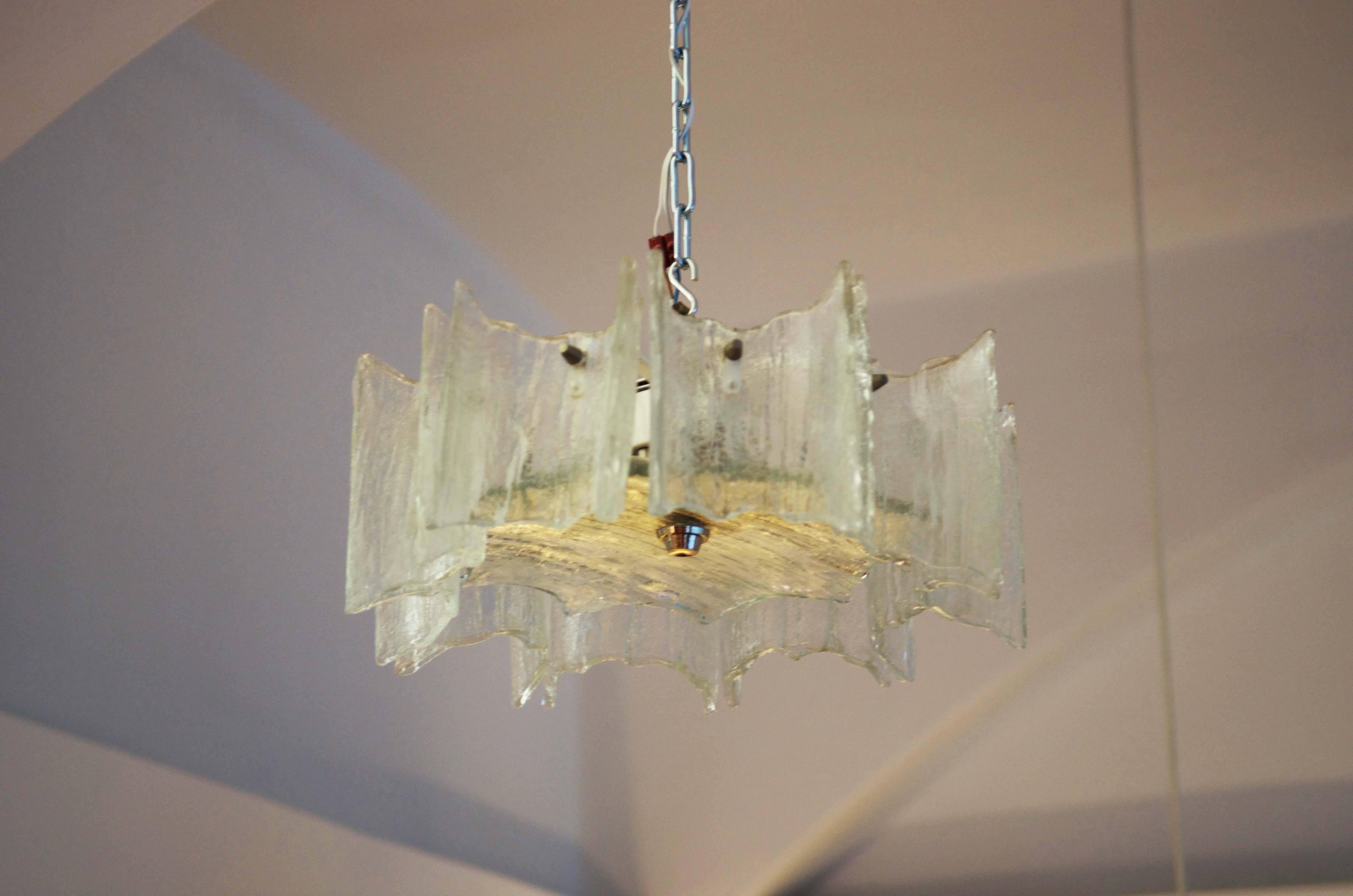Art Glass J.T. Kalmar of Austria Ice Glass Chandelier For Sale
