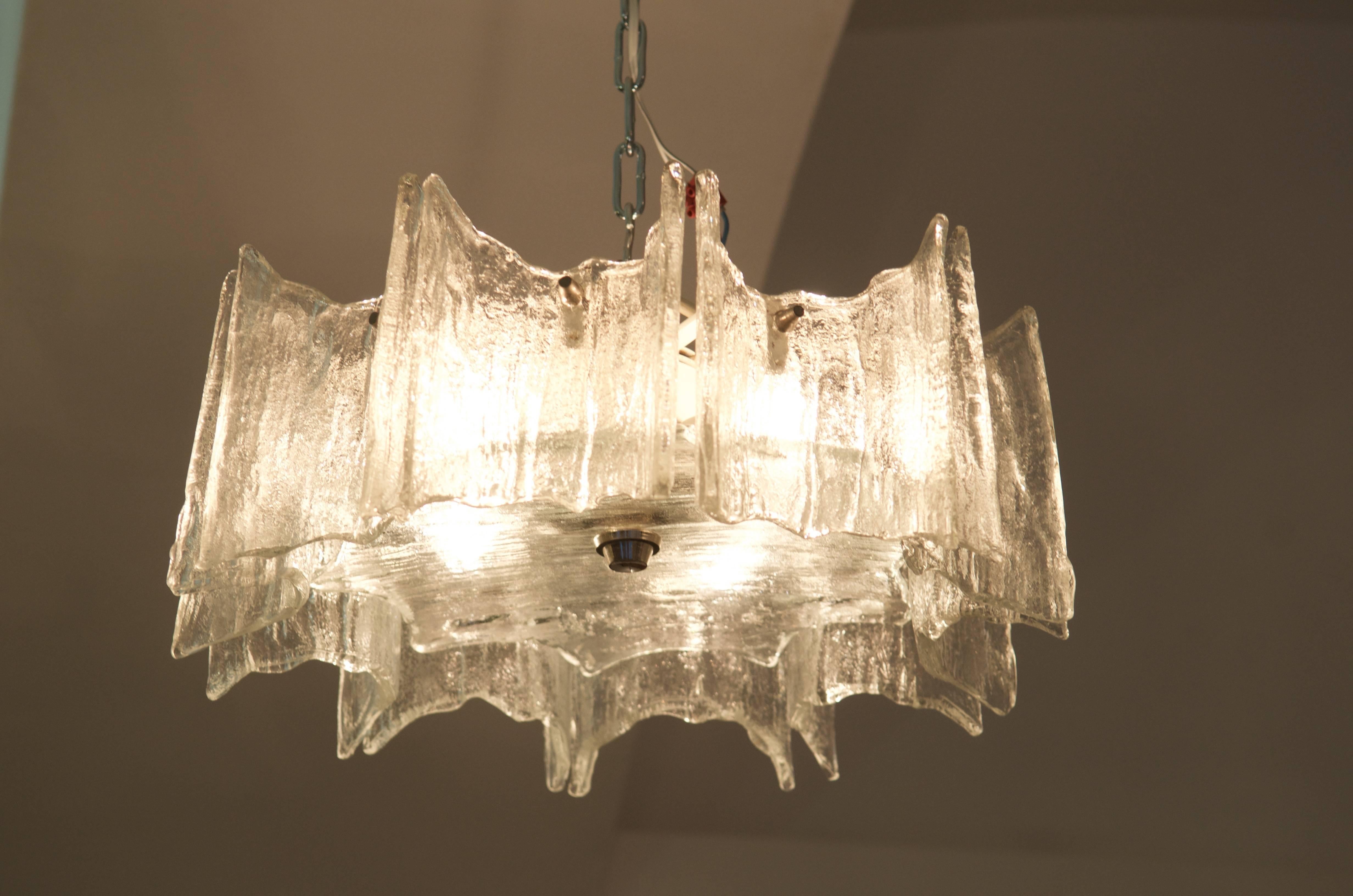 Mid-20th Century J.T. Kalmar of Austria Ice Glass Chandelier For Sale