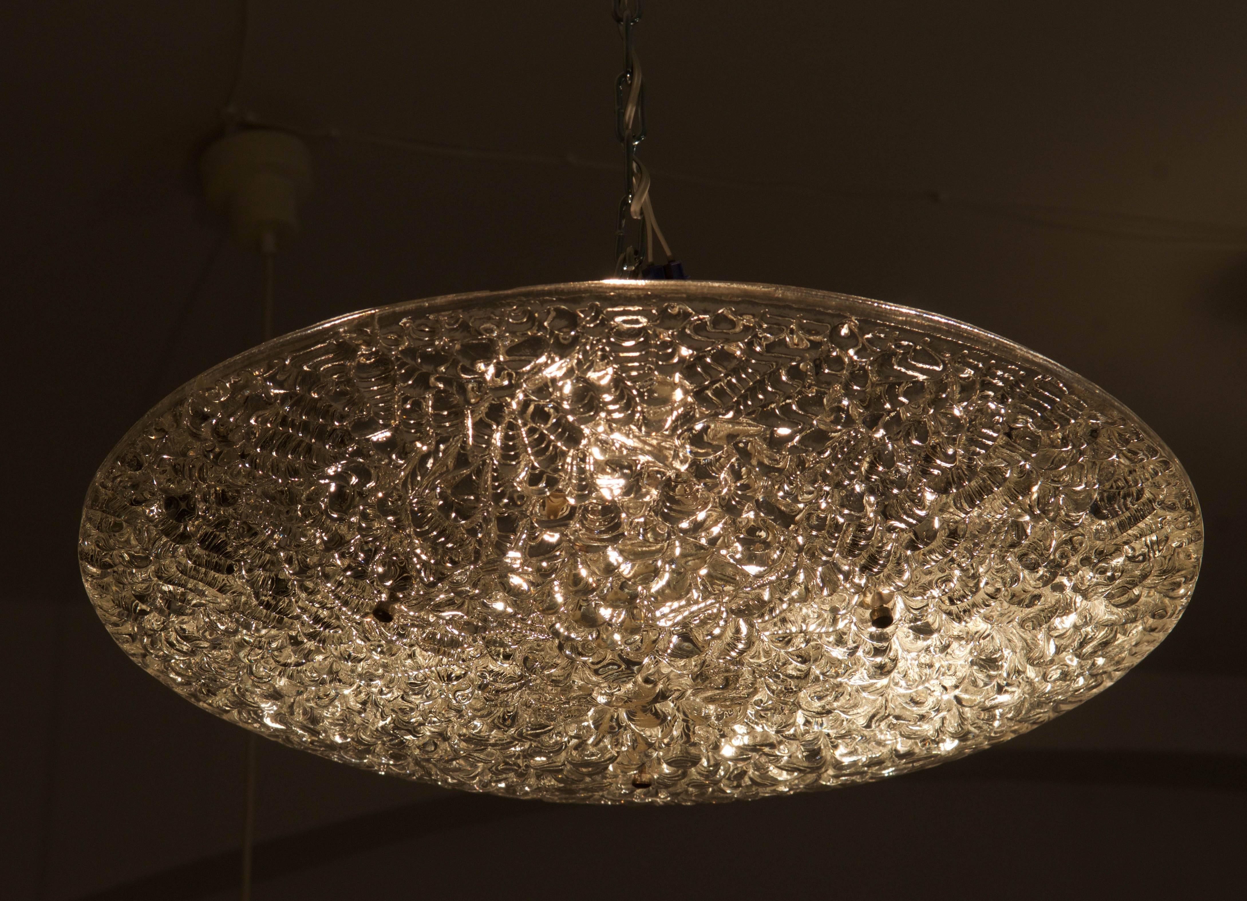Mid-20th Century J.T. Kalmar Textured Glass Ceiling Light For Sale