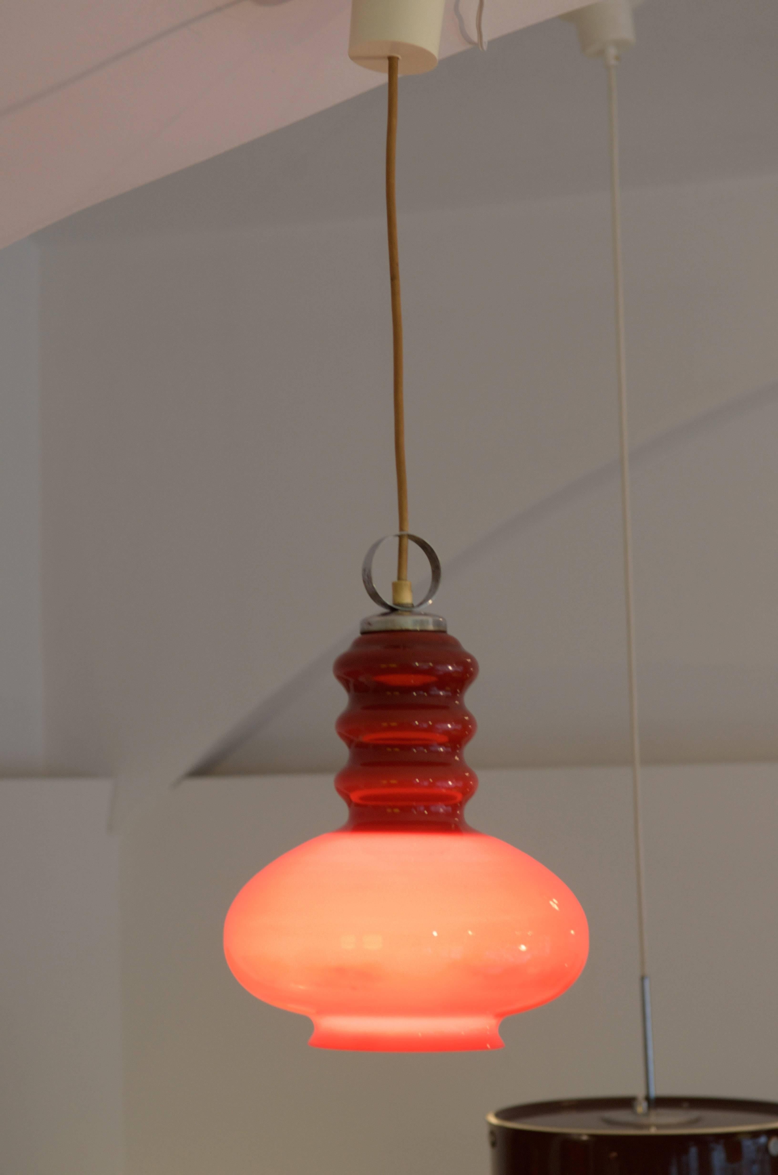 Late 20th Century Red Glass Pendant Attributed to Peil & Putzler For Sale