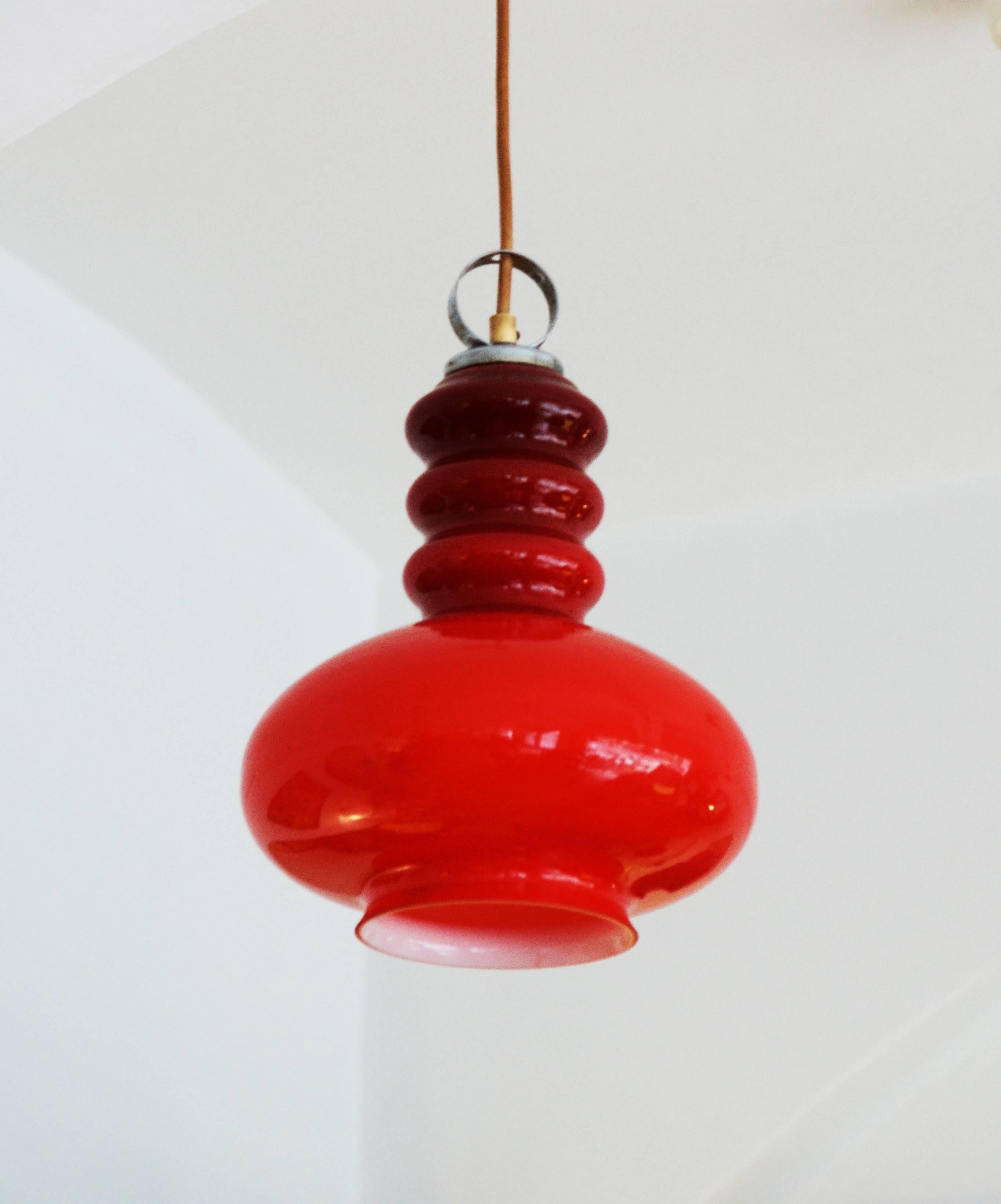 Mid-Century Modern Red Glass Pendant Attributed to Peil & Putzler For Sale