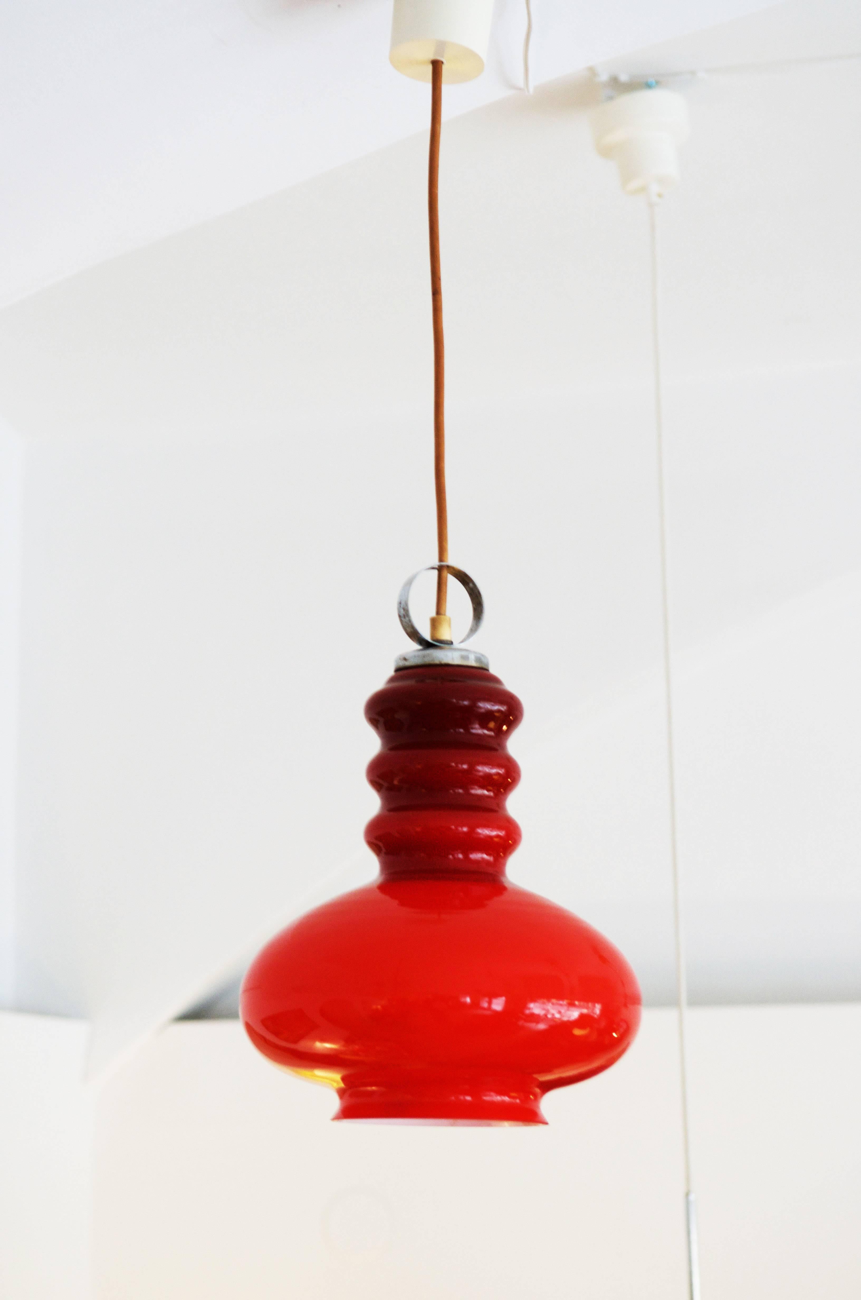 German Red Glass Pendant Attributed to Peil & Putzler For Sale