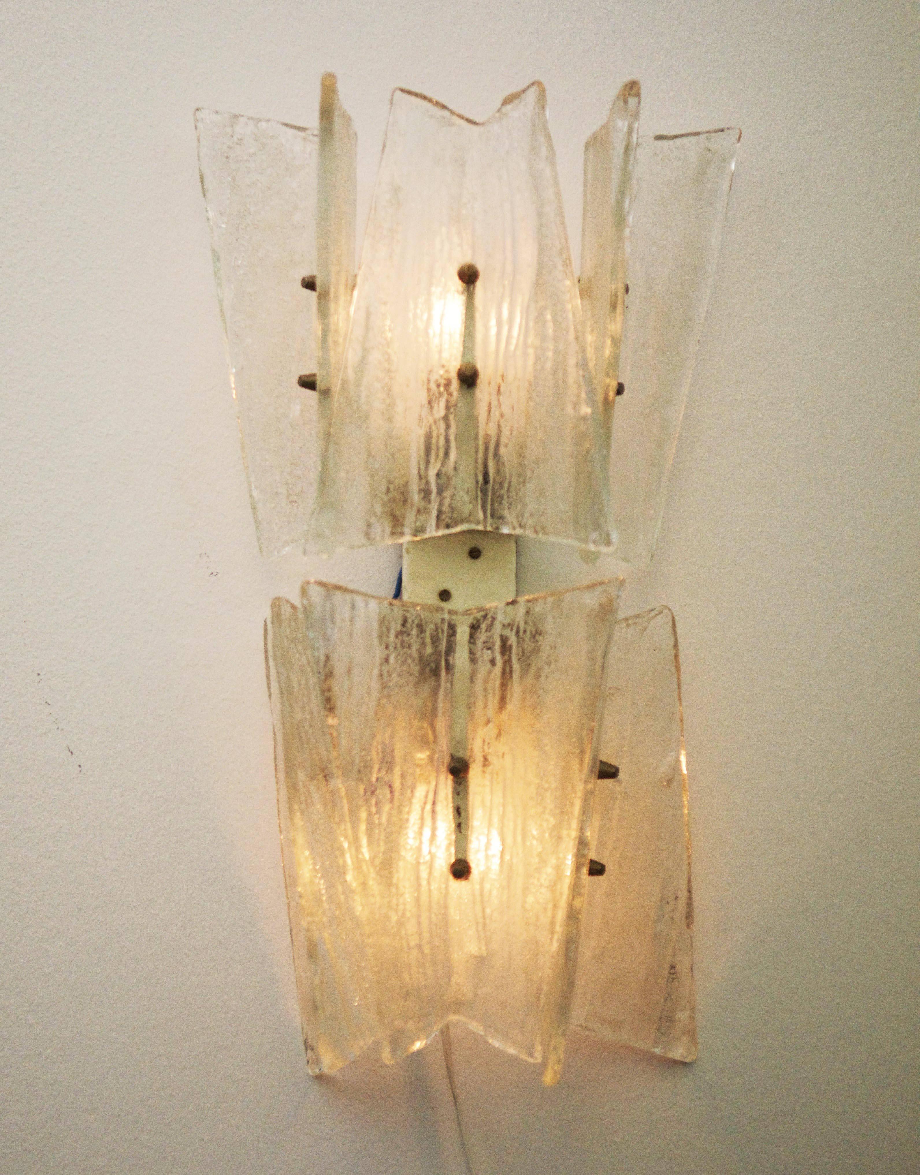 Art Glass J.T. Kalmar Ice Glass Sconce or Wall Light, 1960s For Sale