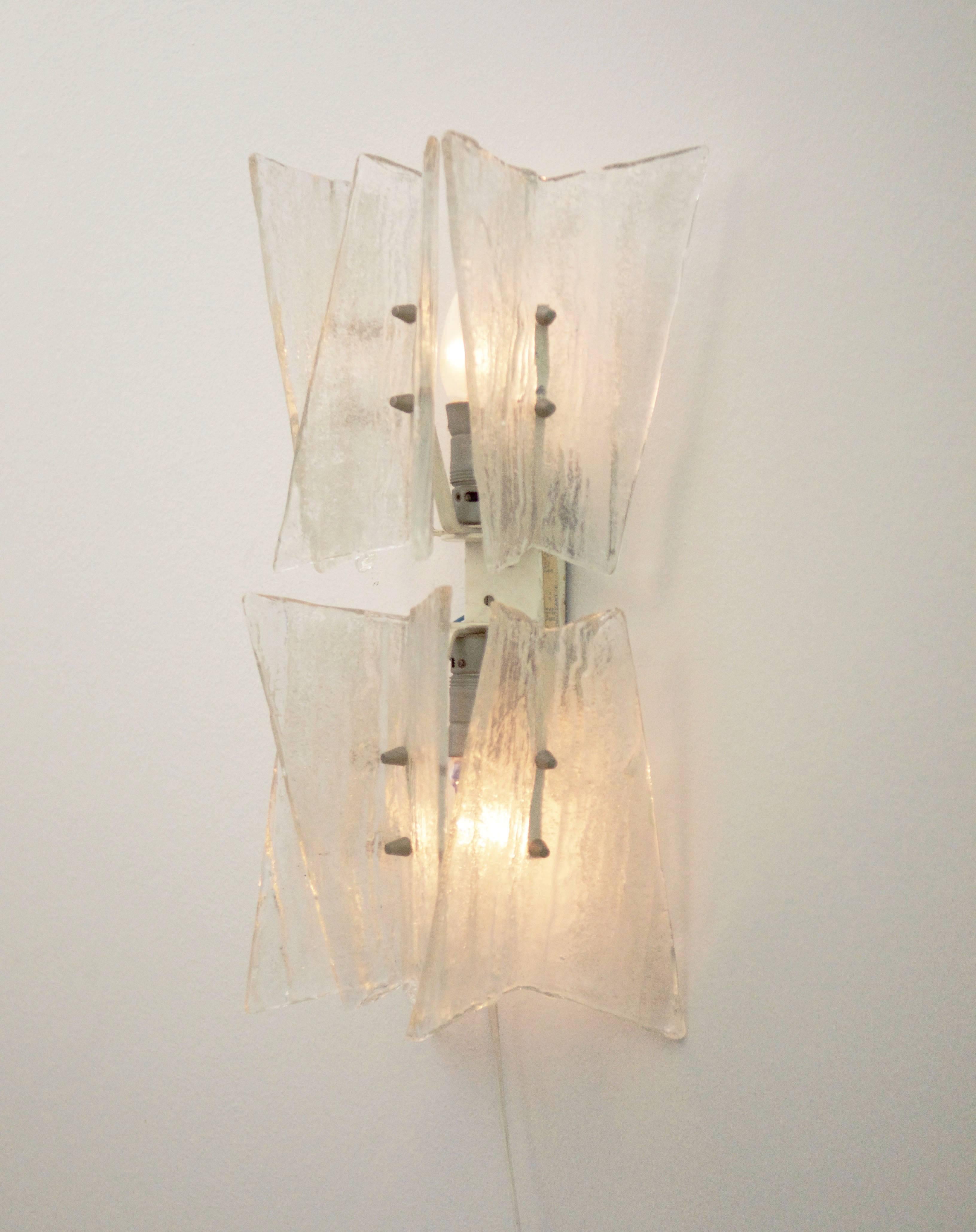 Austrian J.T. Kalmar Ice Glass Sconce or Wall Light, 1960s For Sale