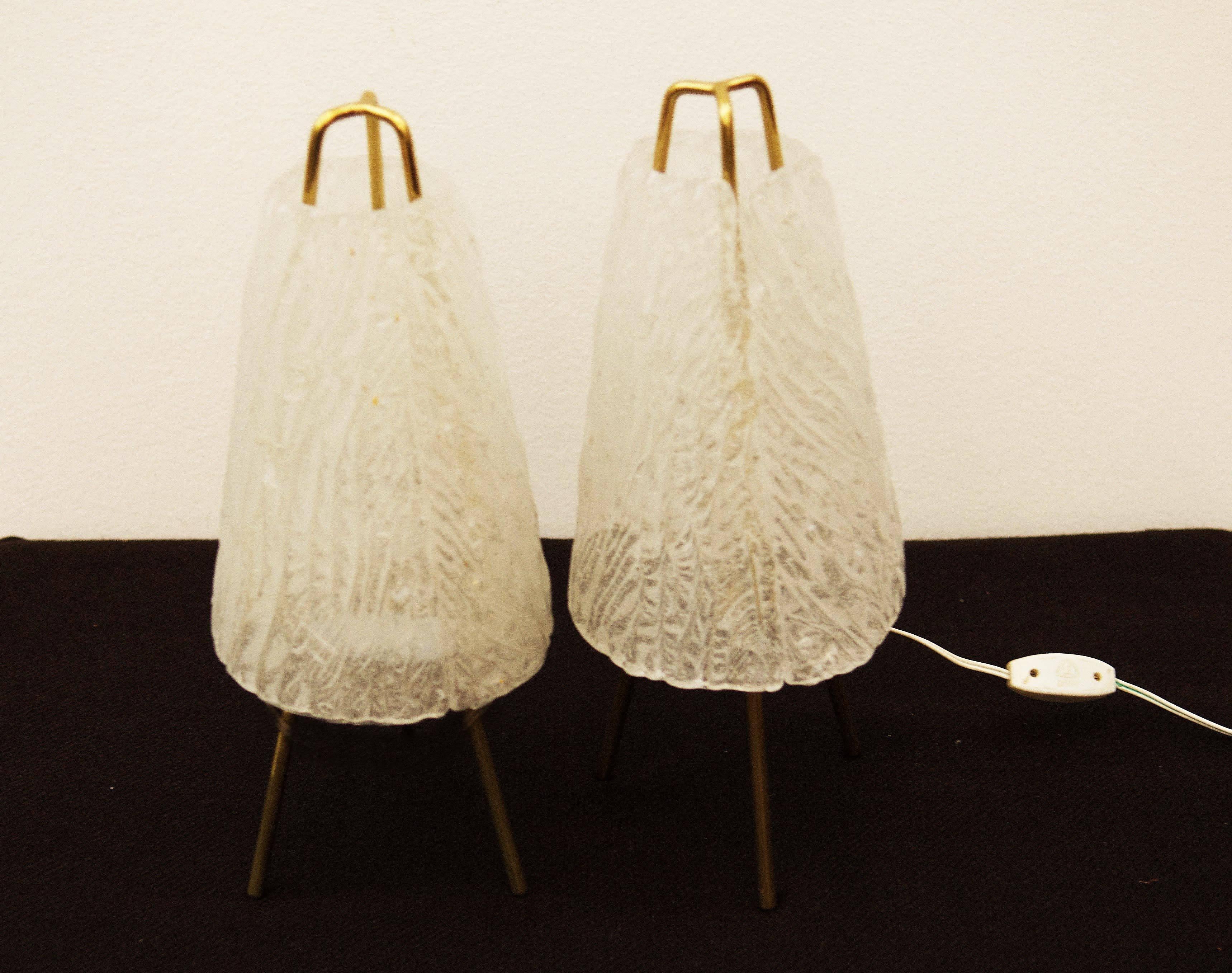 Art Glass Set of Two Ice Glass Table Lamps by 