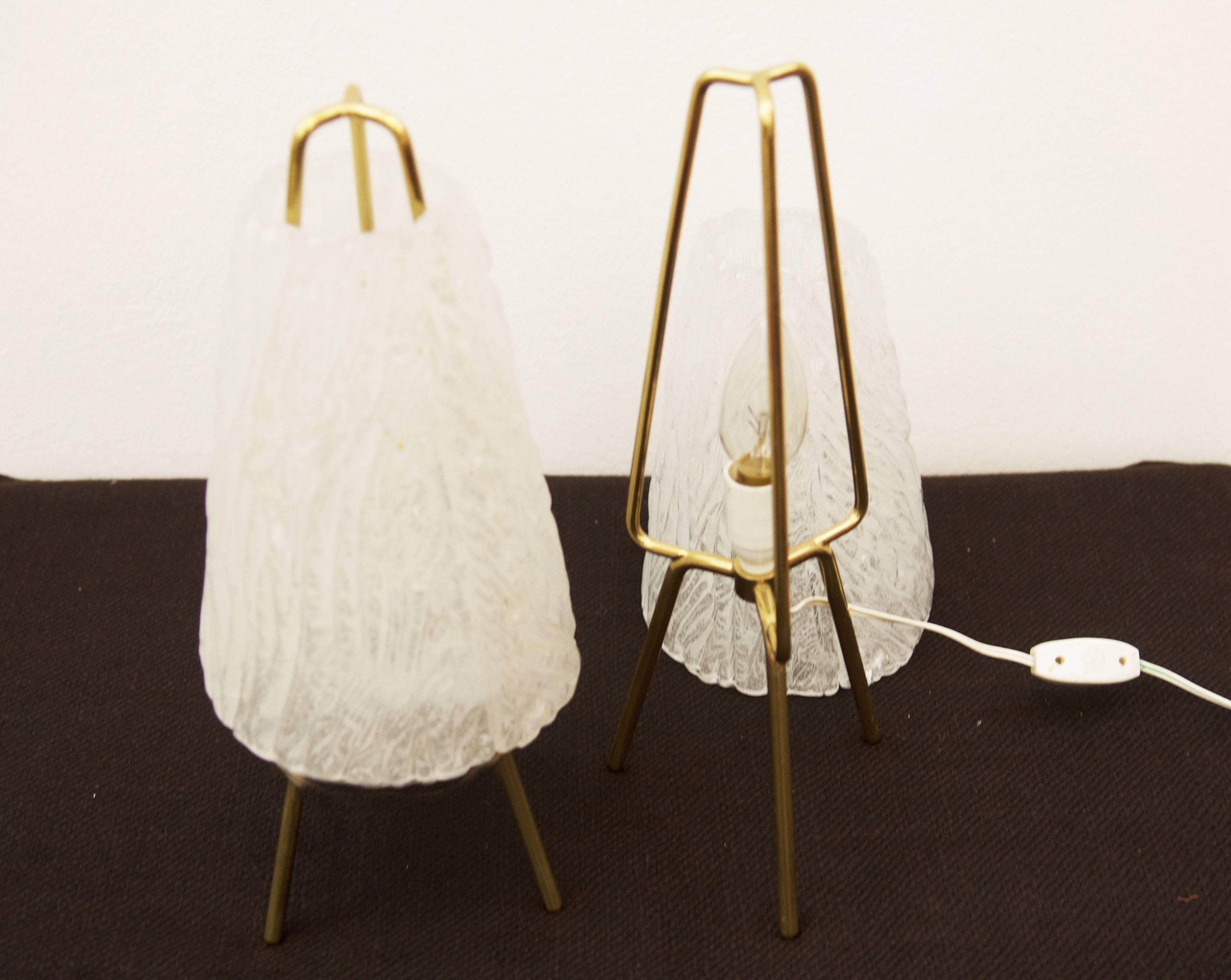 Mid-Century Modern Set of Two Ice Glass Table Lamps by 