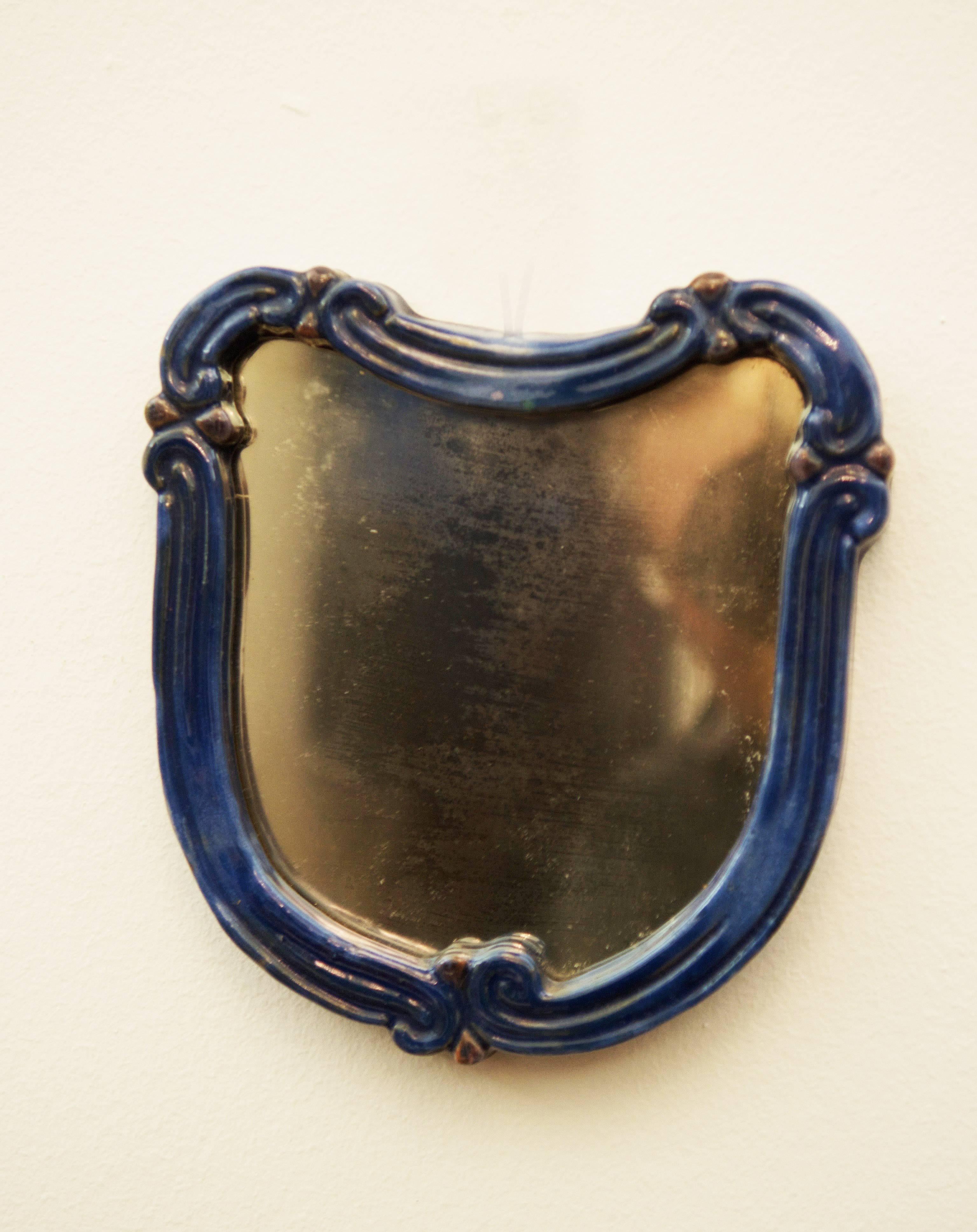 Mid-20th Century Art Deco Blue Ceramik Wall Mirror by 