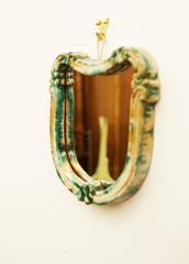 Grüner Art-Déco-Wandspiegel aus Keramik von „Gmundner Keramik“