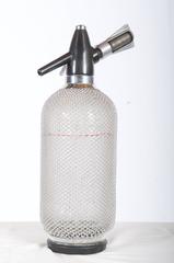 Soda Siphon Seltzer Bottle with Wire Mesh Metal Around Glass