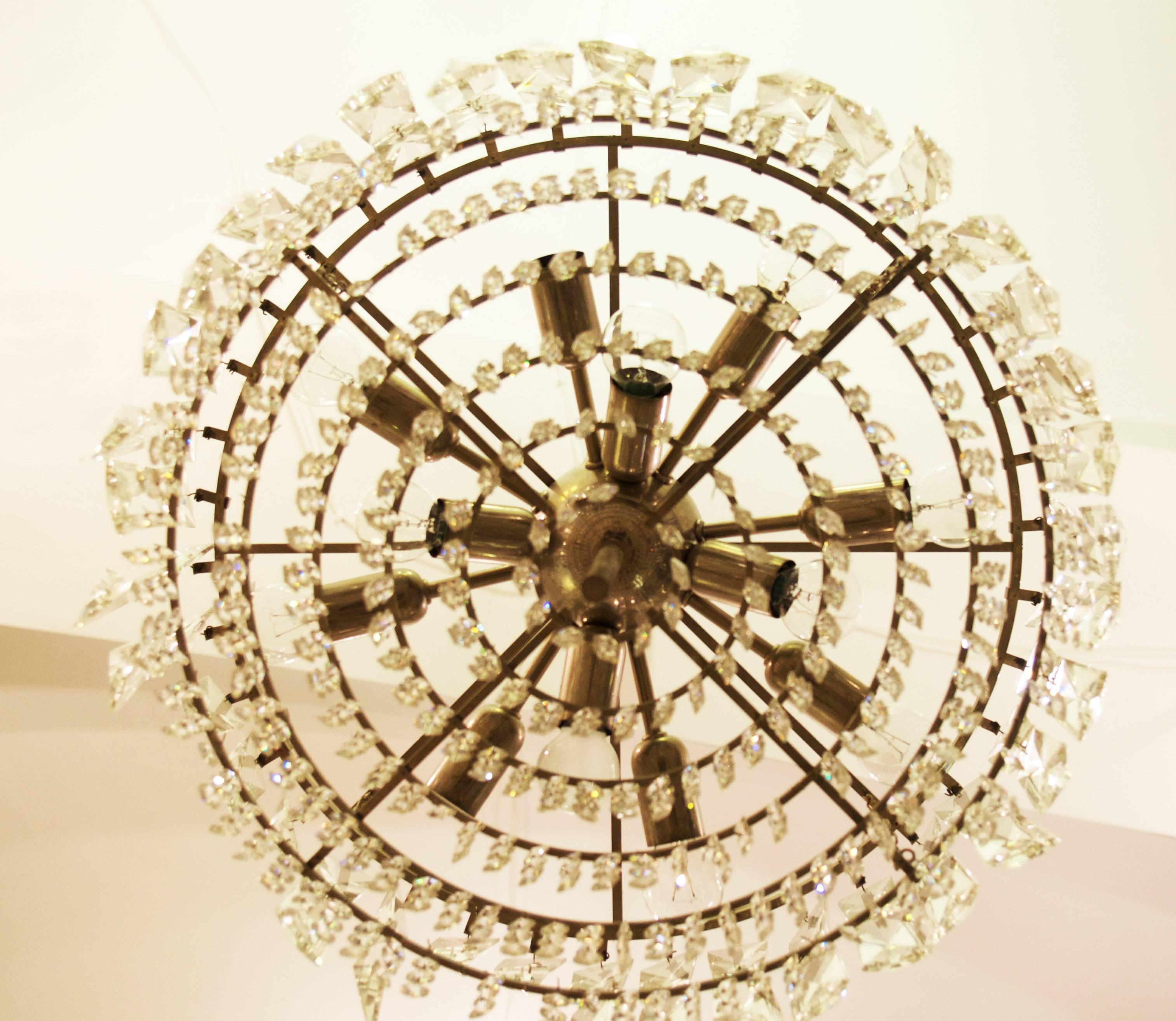 Brass Large Impressive Cut Crystal Chandelier by Bakalowits