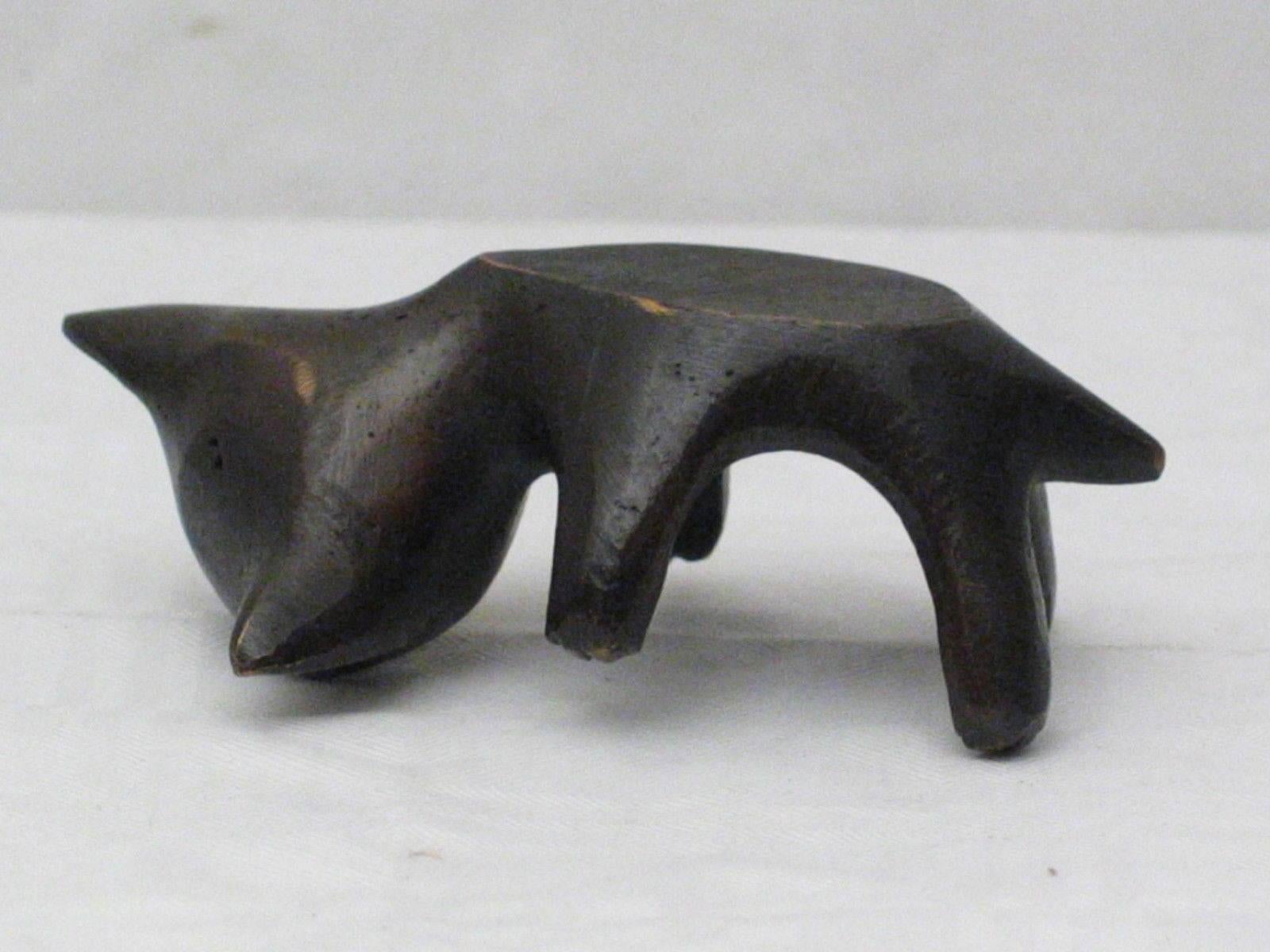 Rare Walter Bosse Brass Blackened "Lying Cat" From The 1950s, 
can be used as a holder (candle)