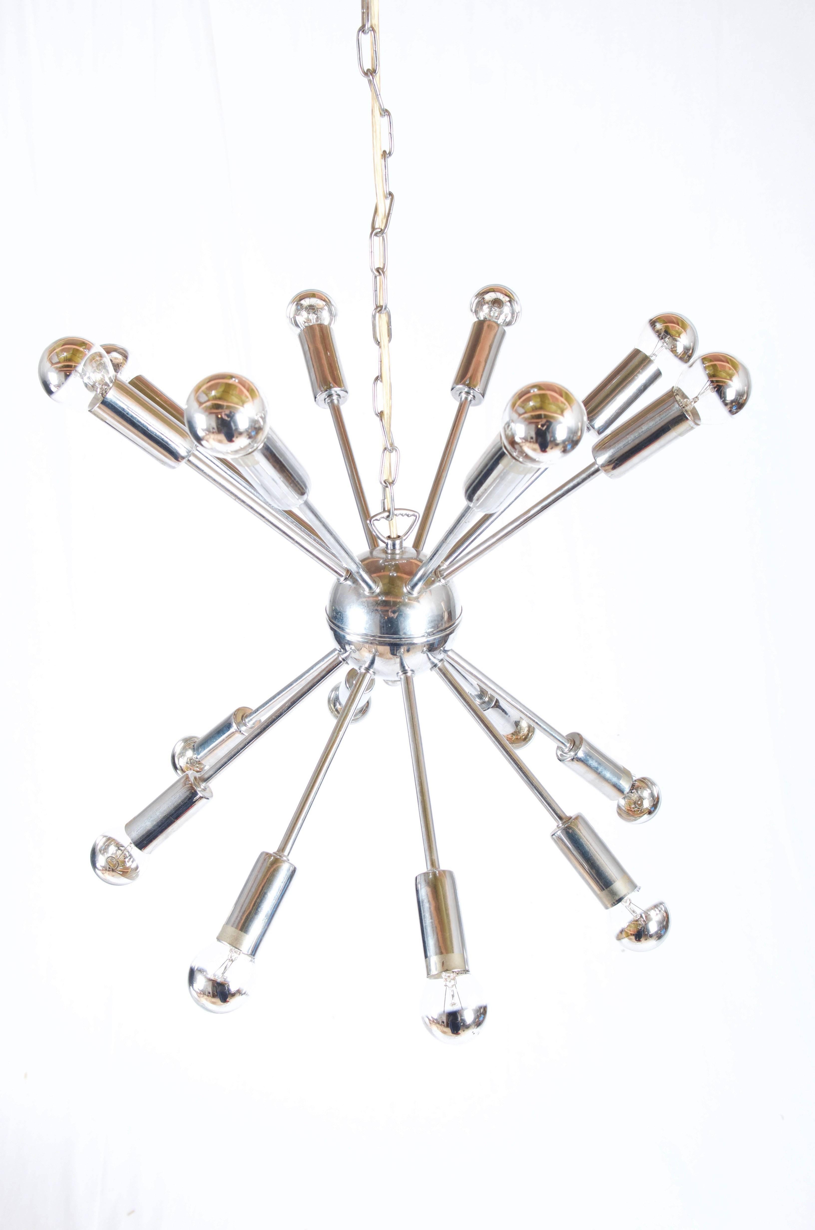 Mid-Century Modern Large Austrian Chrom-Plated Sputnik Chandelier For Sale