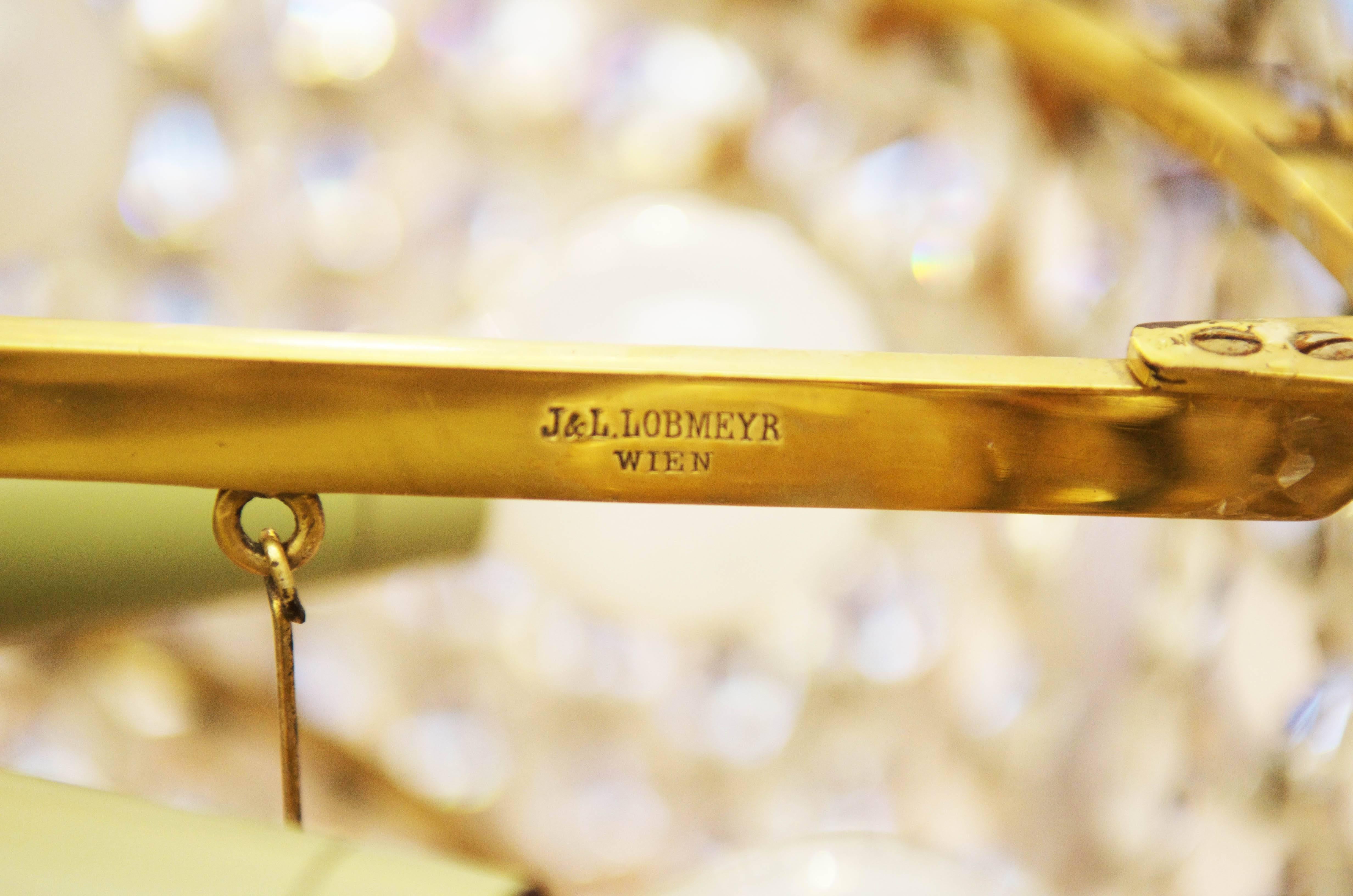 Brass Beautiful Cut Crystal Chandelier By J.L. Lobmeyr For Sale