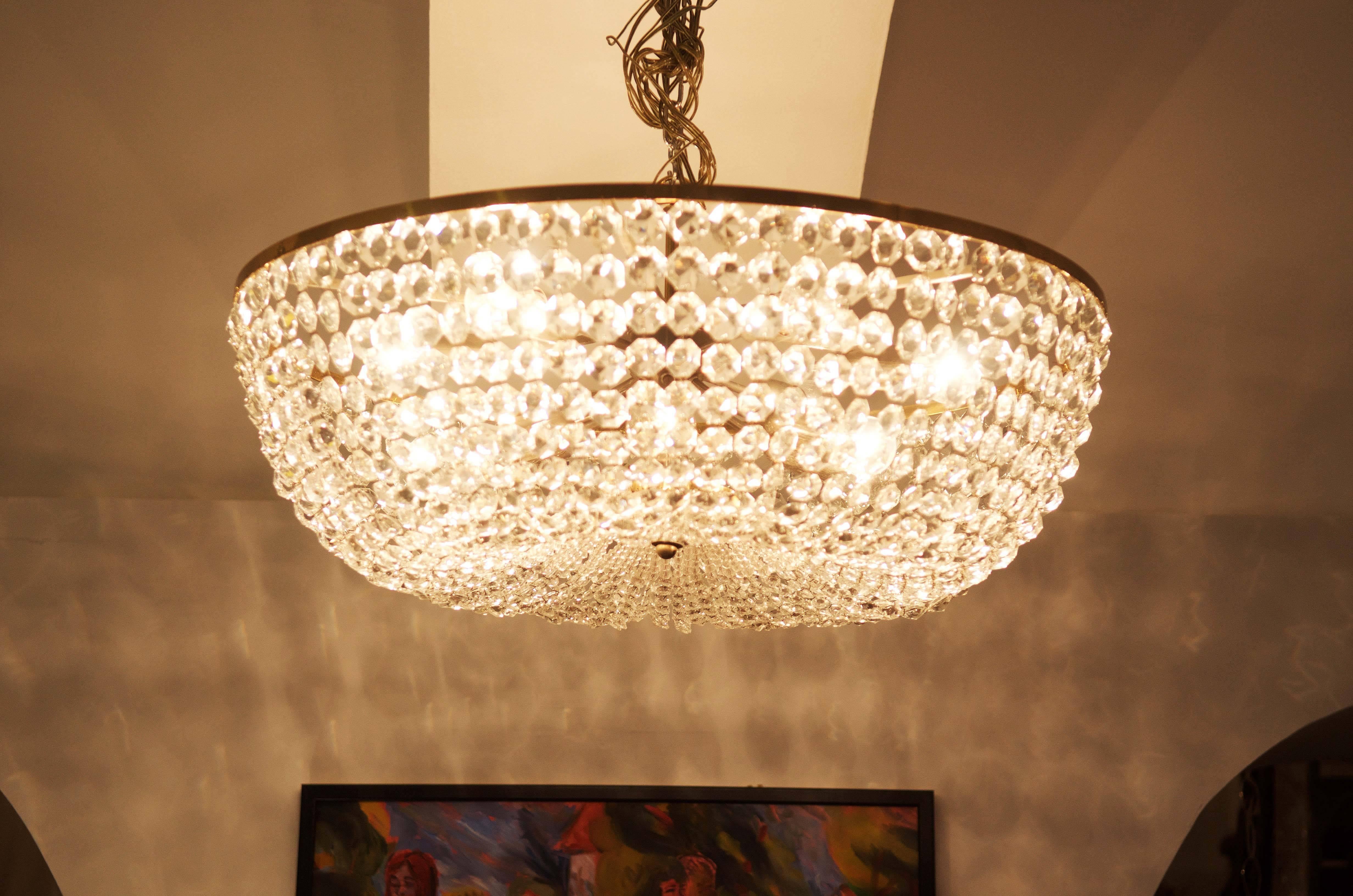 Plated Spectacular Classical Basket Cut Crystal Chandelier by Bakalowits & Söhne