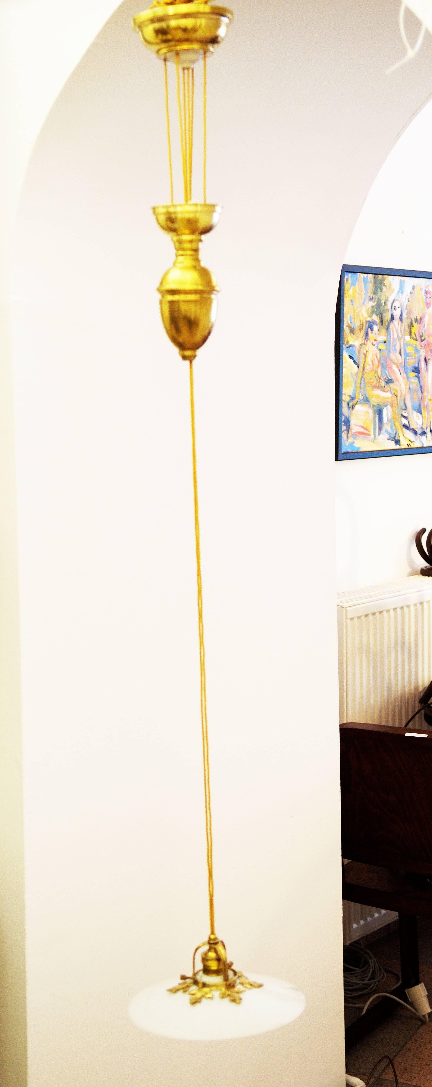 Austrian Art Nouveau Adjustable Brass Pendant Lamp For Sale