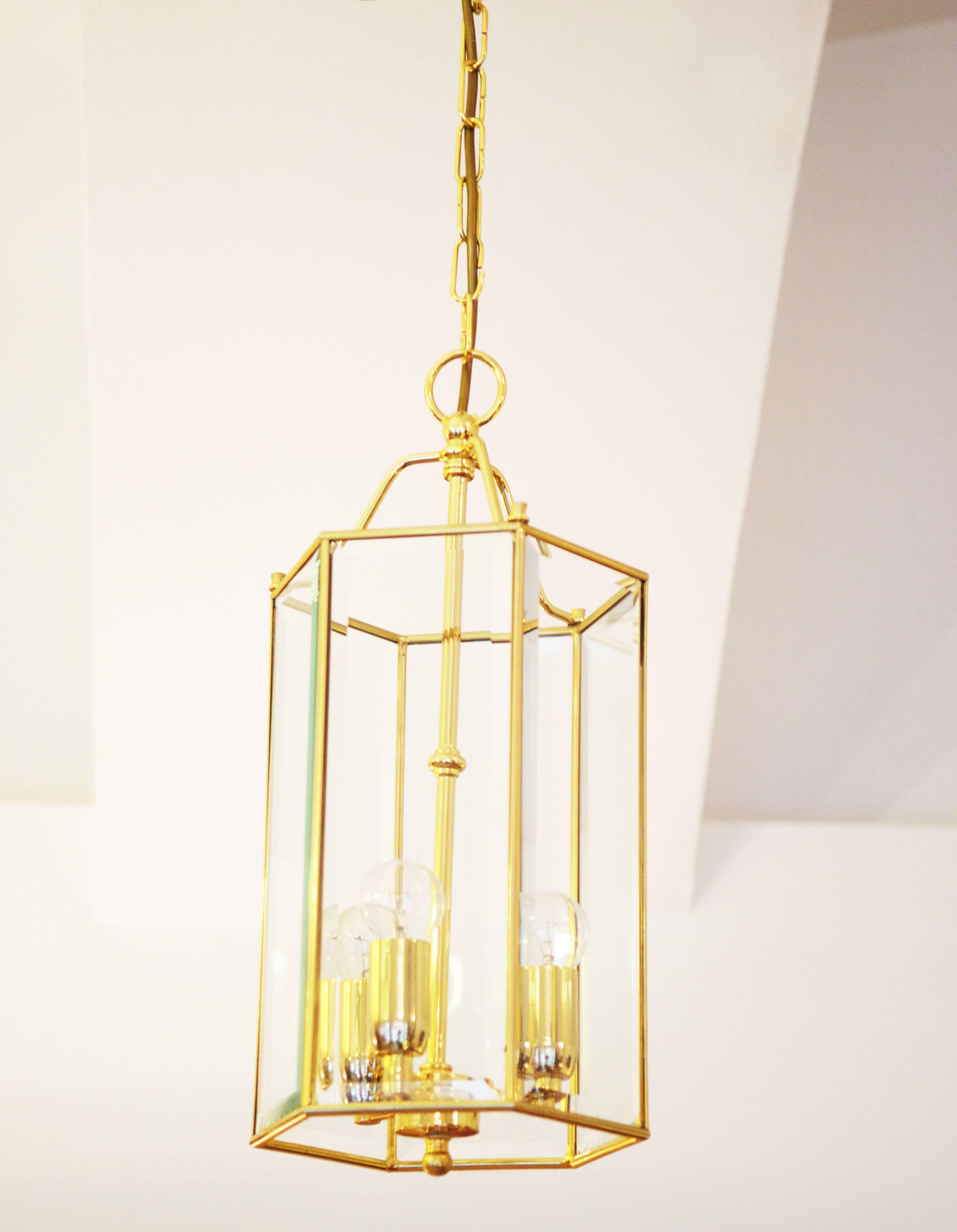 Brass Faceted Glass Pendant Lantern For Sale 1