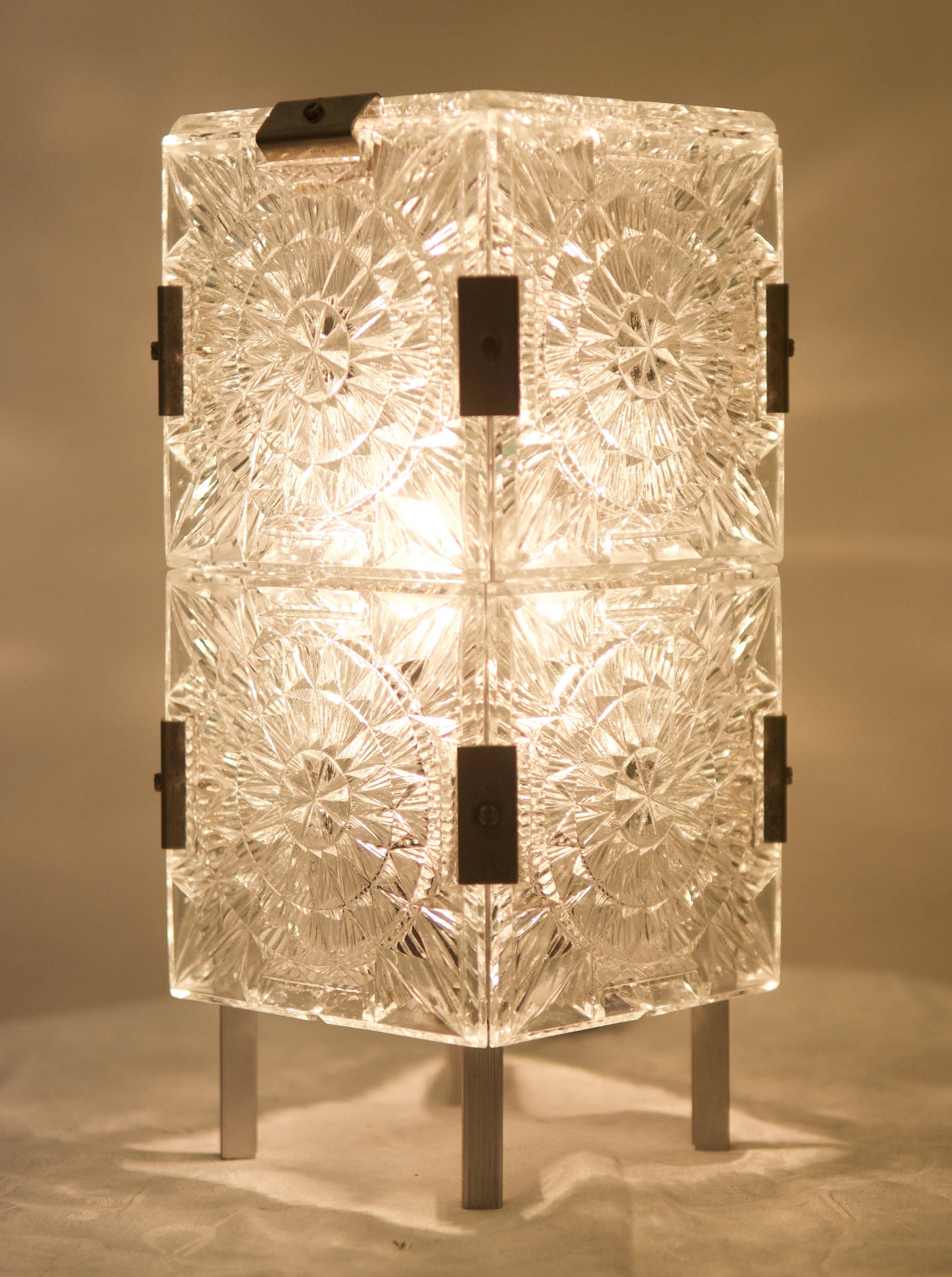 Czech Midcentury Pressed Glass Table Lamp  For Sale