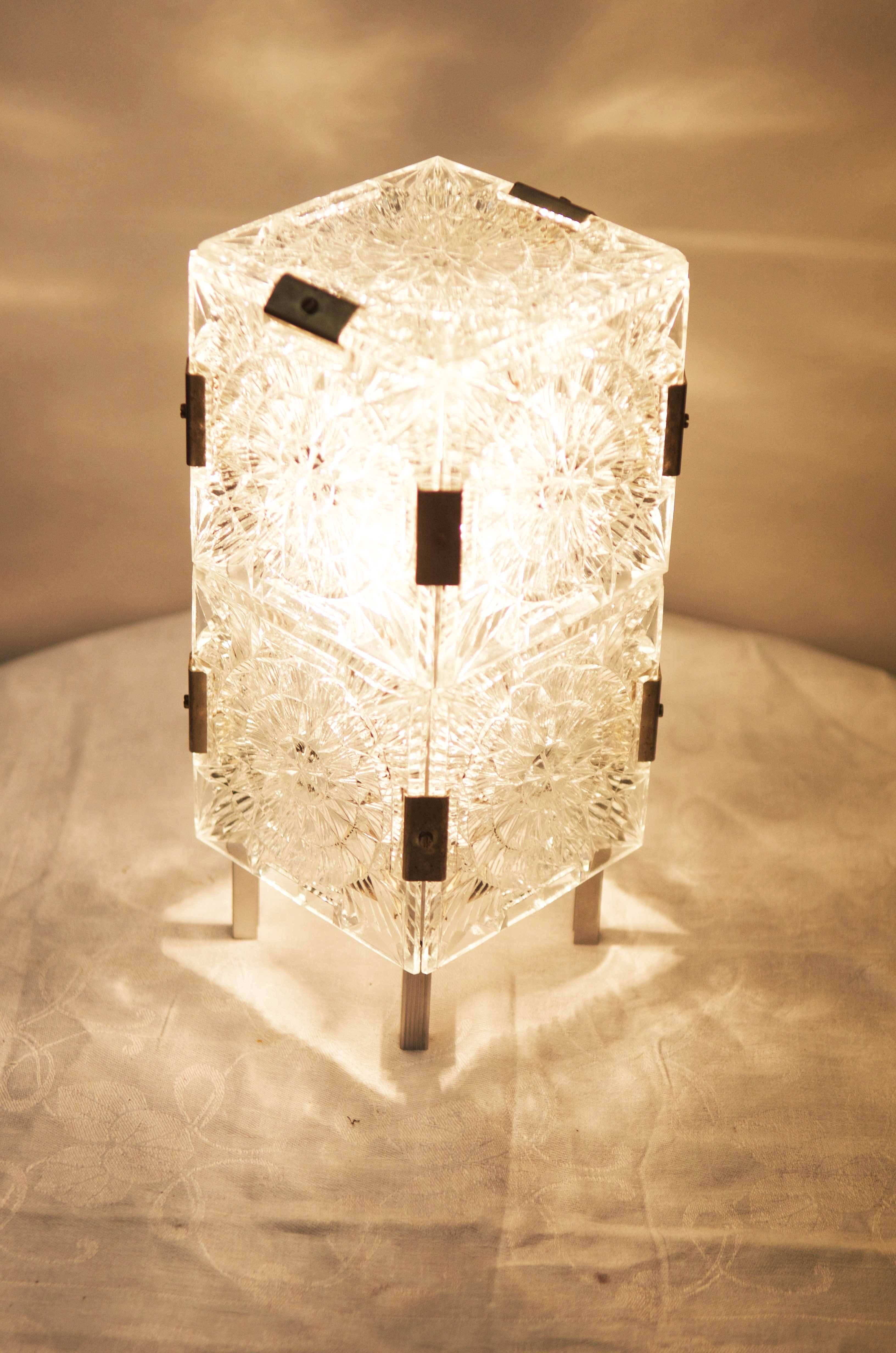 Aluminum Midcentury Pressed Glass Table Lamp  For Sale