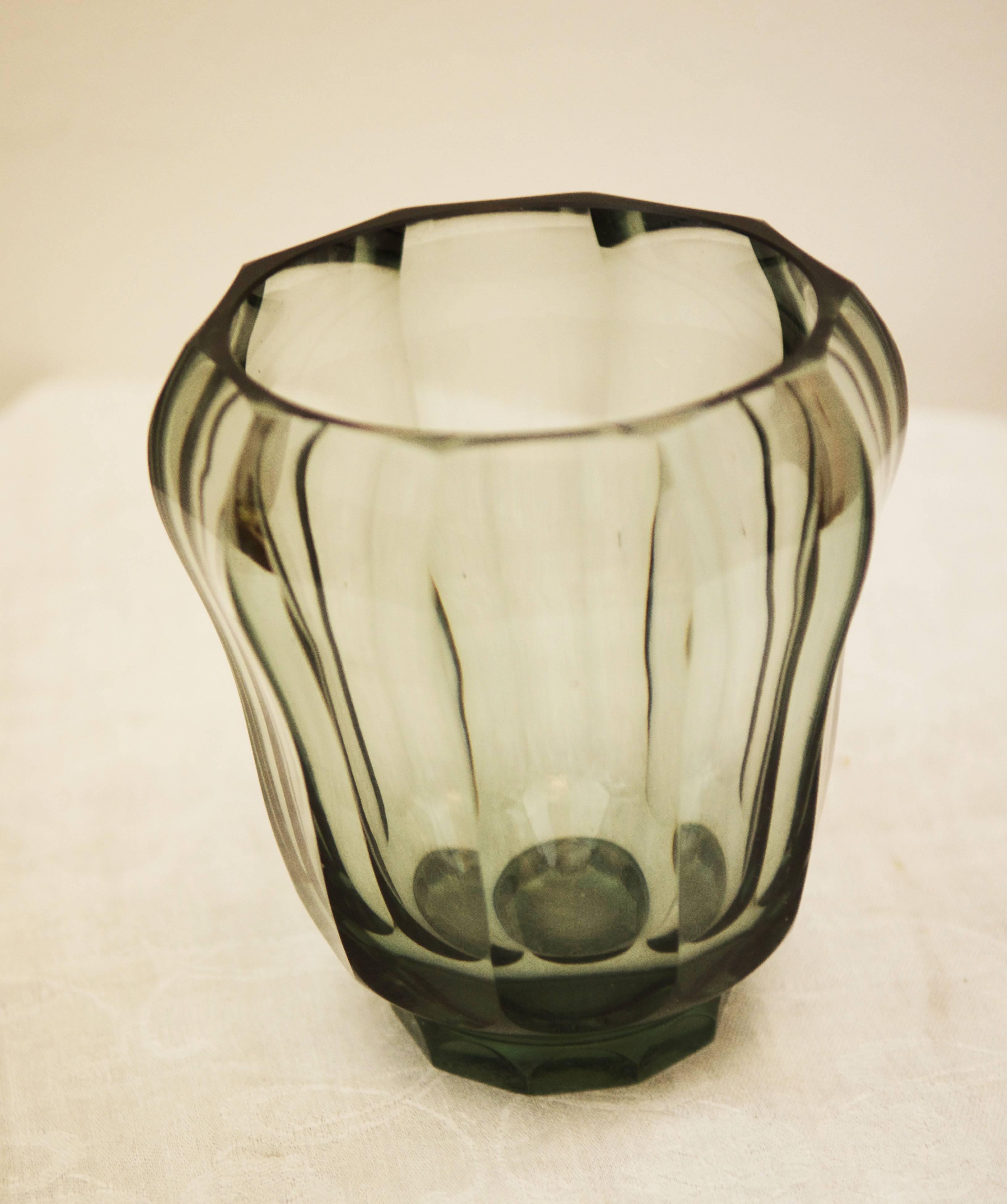Czech Art Deco Bohemian Crystal Glass Vase For Sale