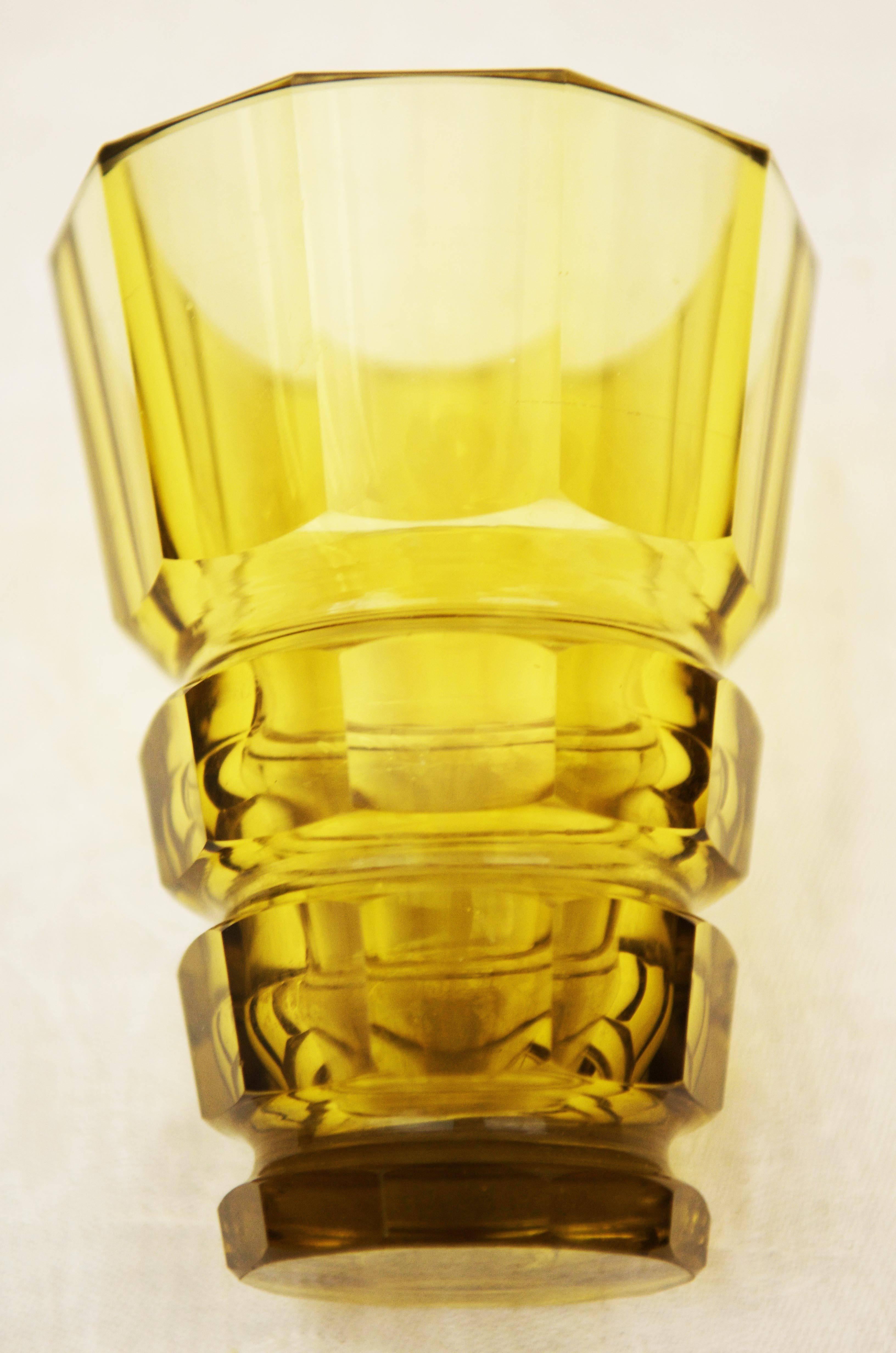 Czech Yellow Art Deco Bohemian Crystal Glass Vase
