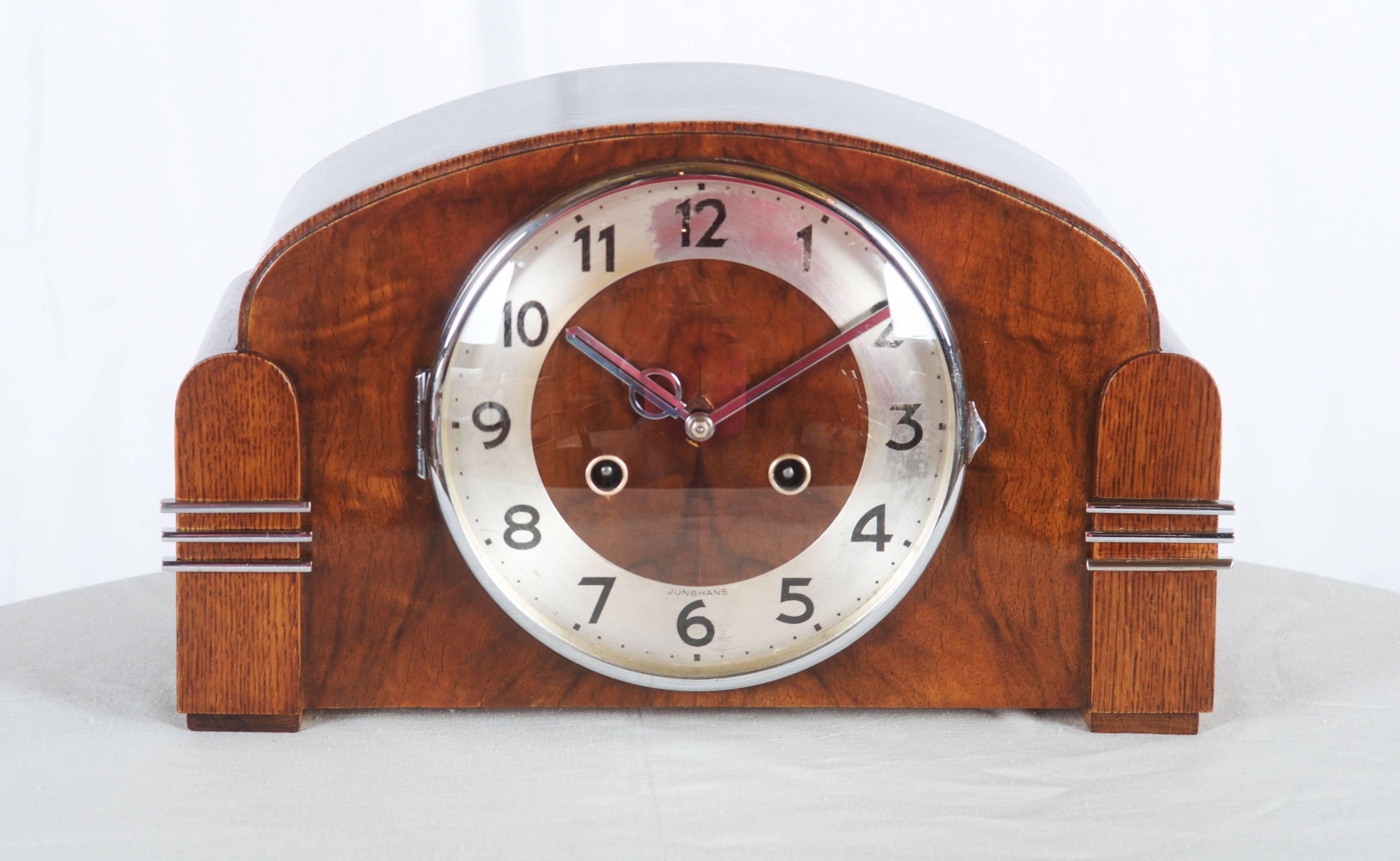 Veneer Art Deco Mantel Clock by Junghans