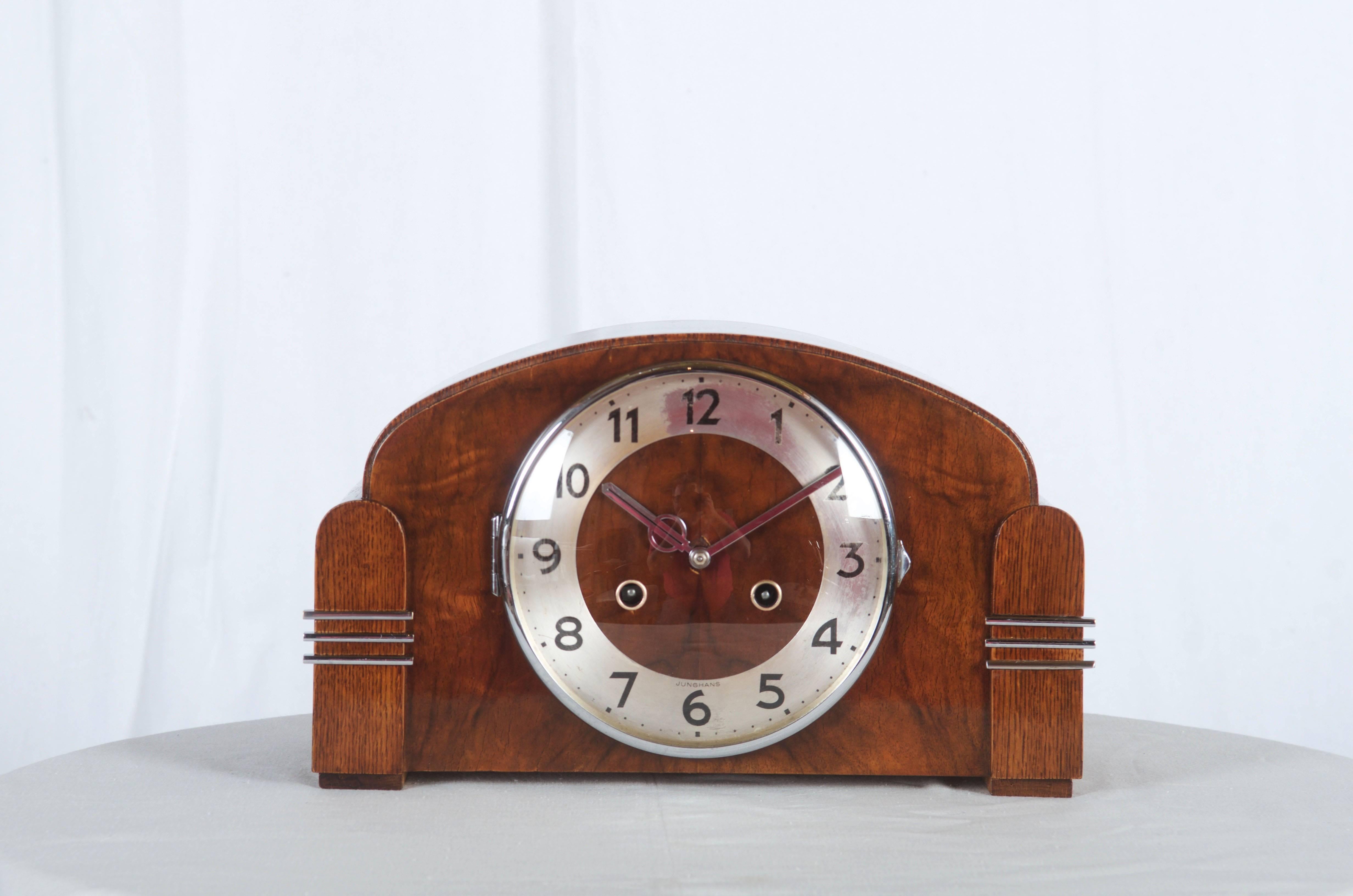 Chrome Art Deco Mantel Clock by Junghans