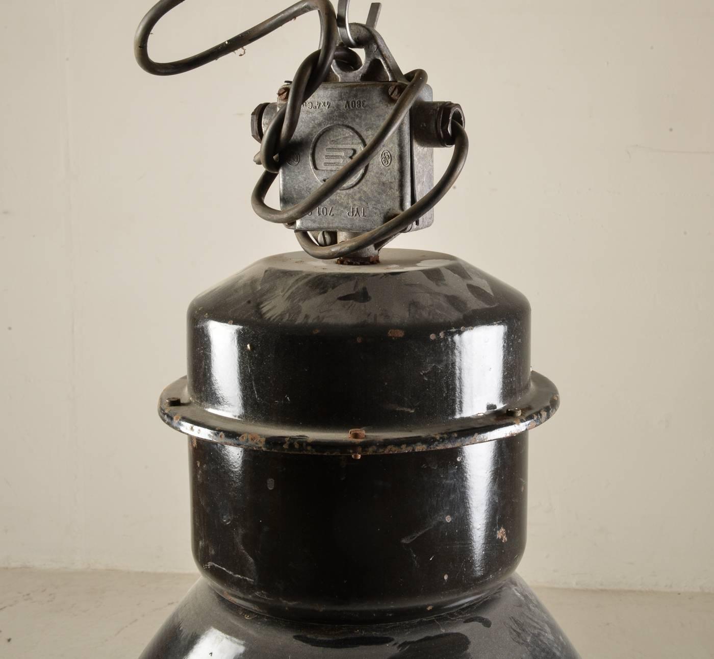 Large Black Czech Factory, Industrial Pendant Lamp In Excellent Condition In Vienna, AT