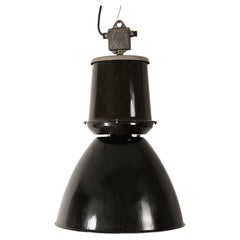 Czech 1950s Industrial Pendant Lamp, Black Enameled Metal