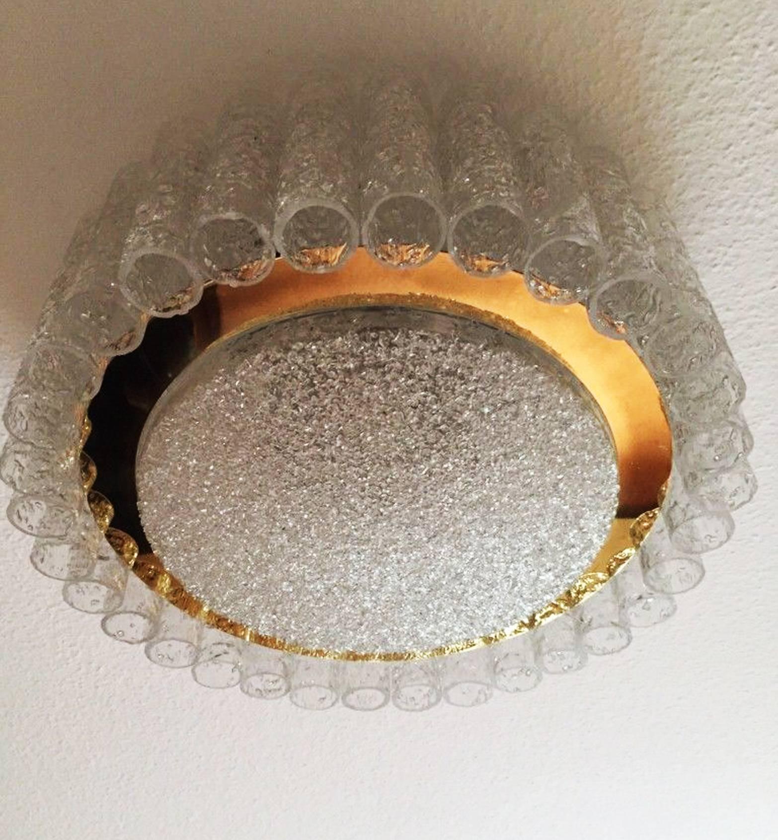 German Mid-Century Glass Tube Flush Mount Chandelier by Doria Leuchten For Sale