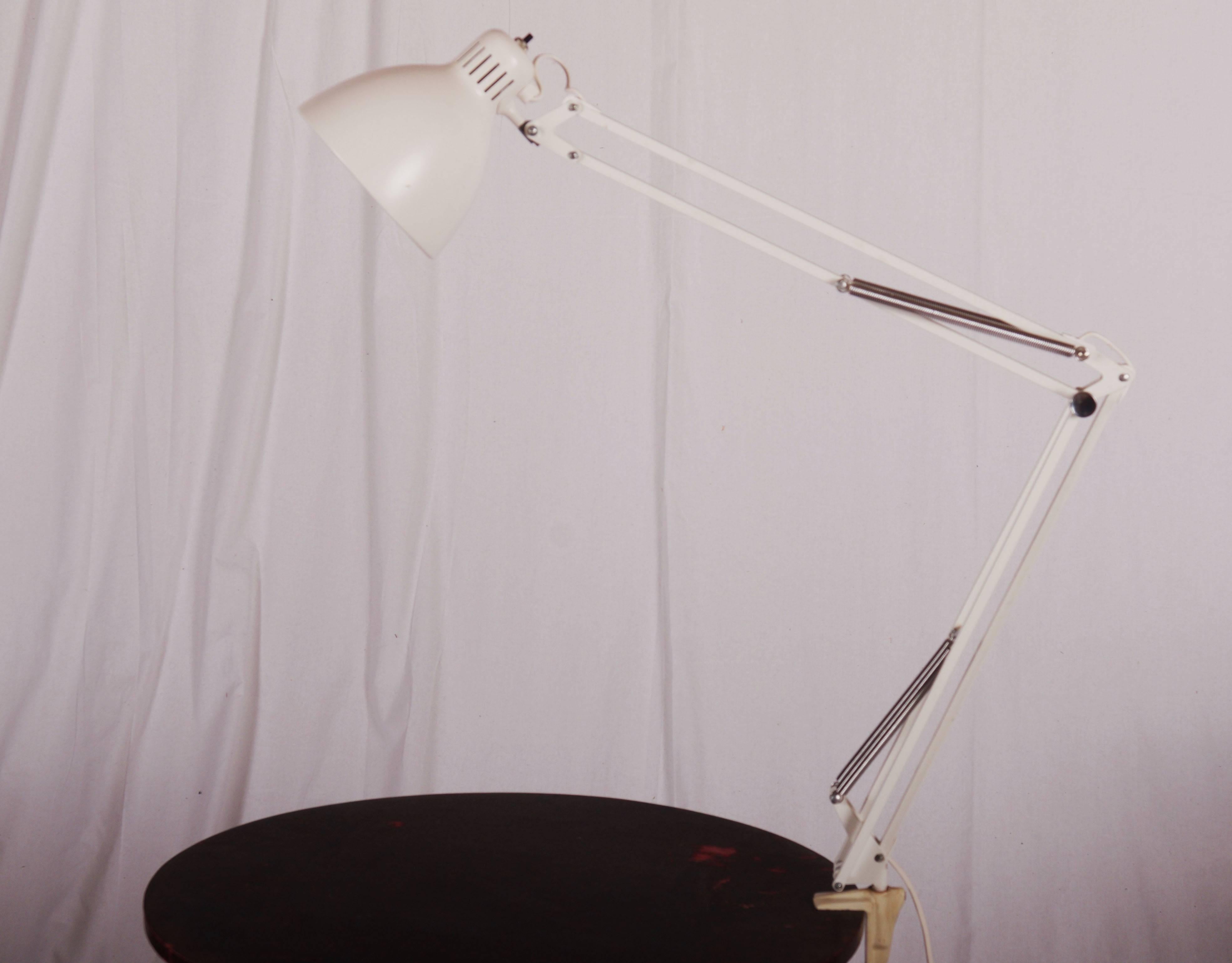 Steel White Desk, Table Lamp By Luxo