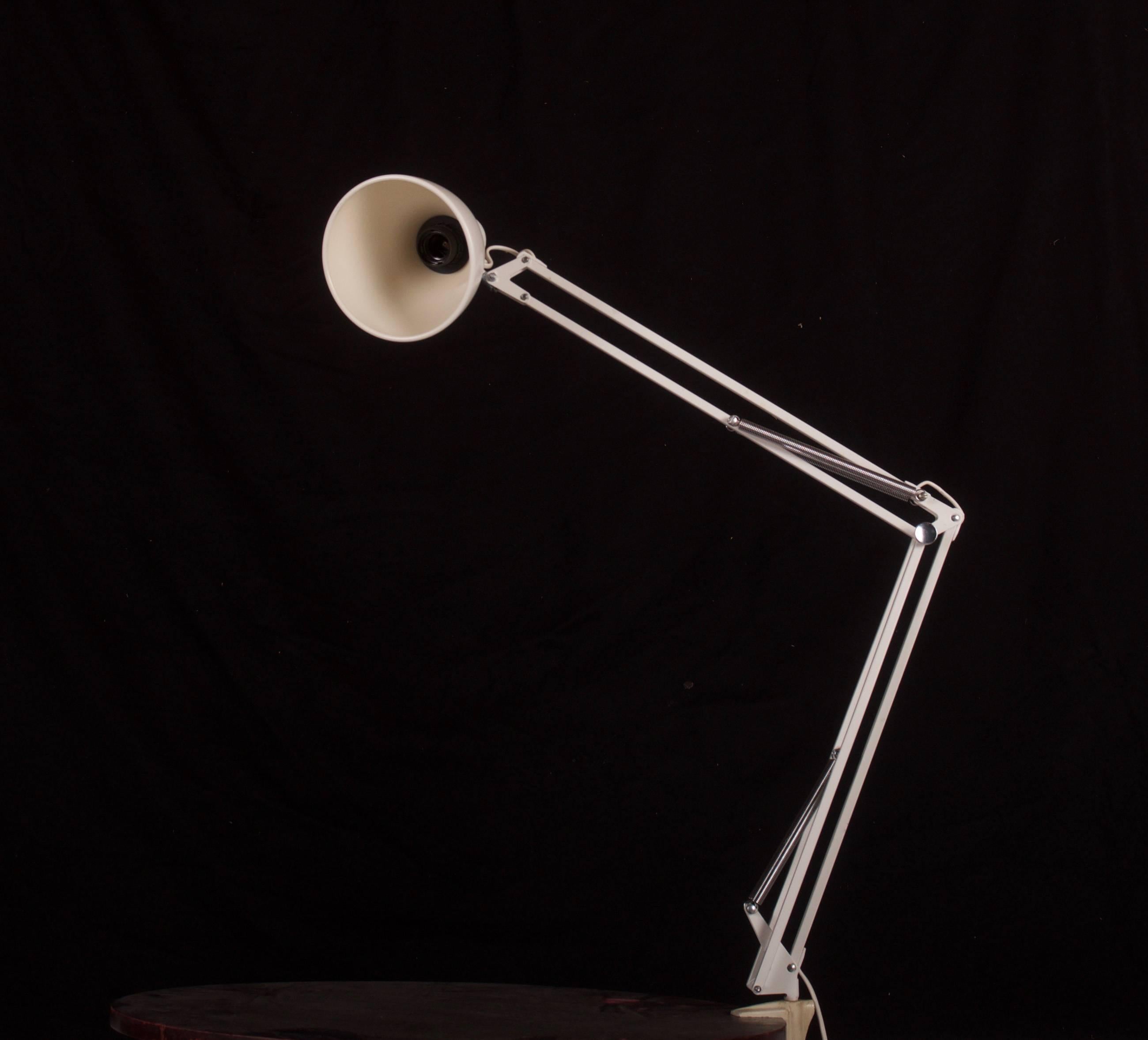 Lacquered White Desk, Table Lamp By Luxo
