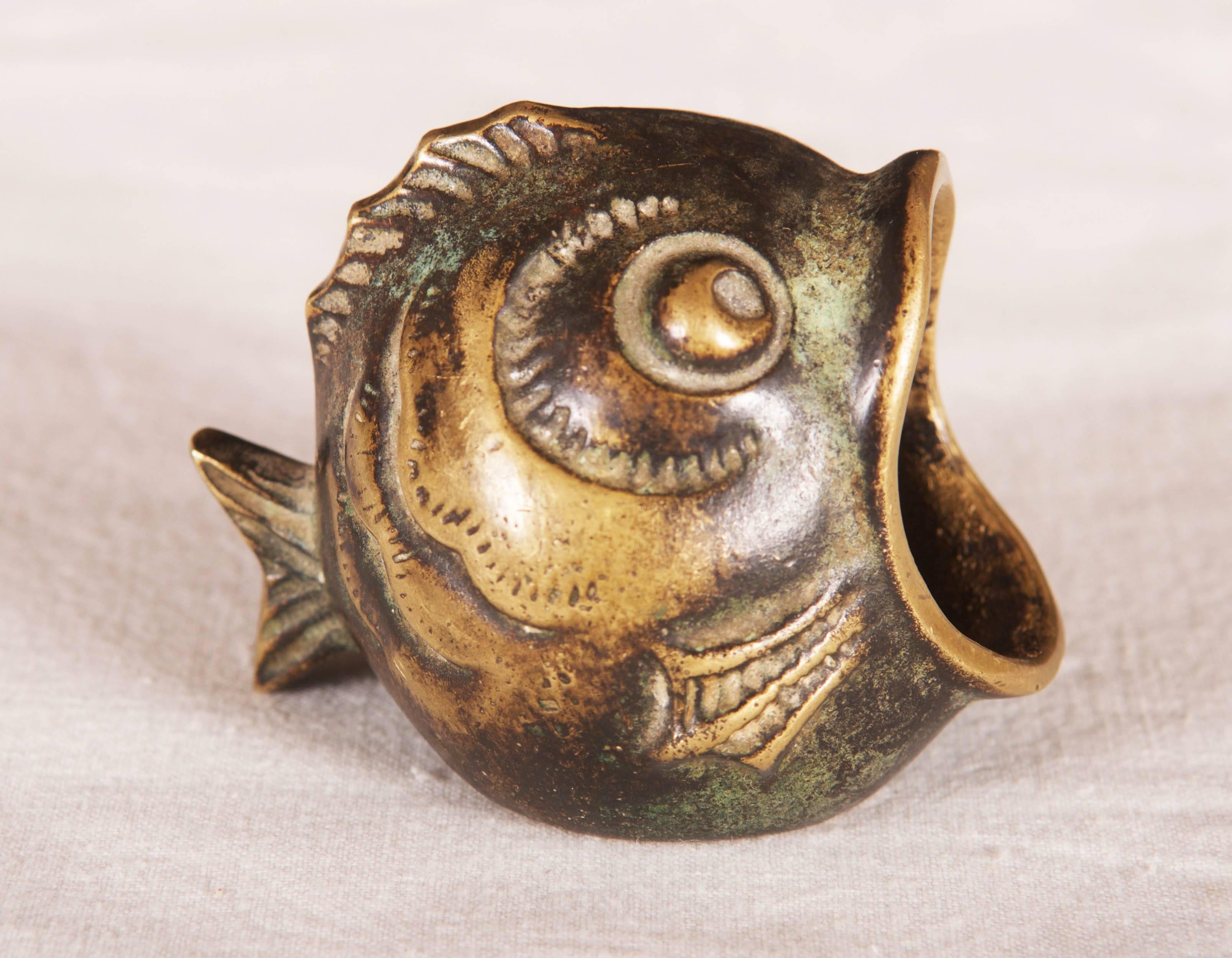 vintage brass fish ashtray