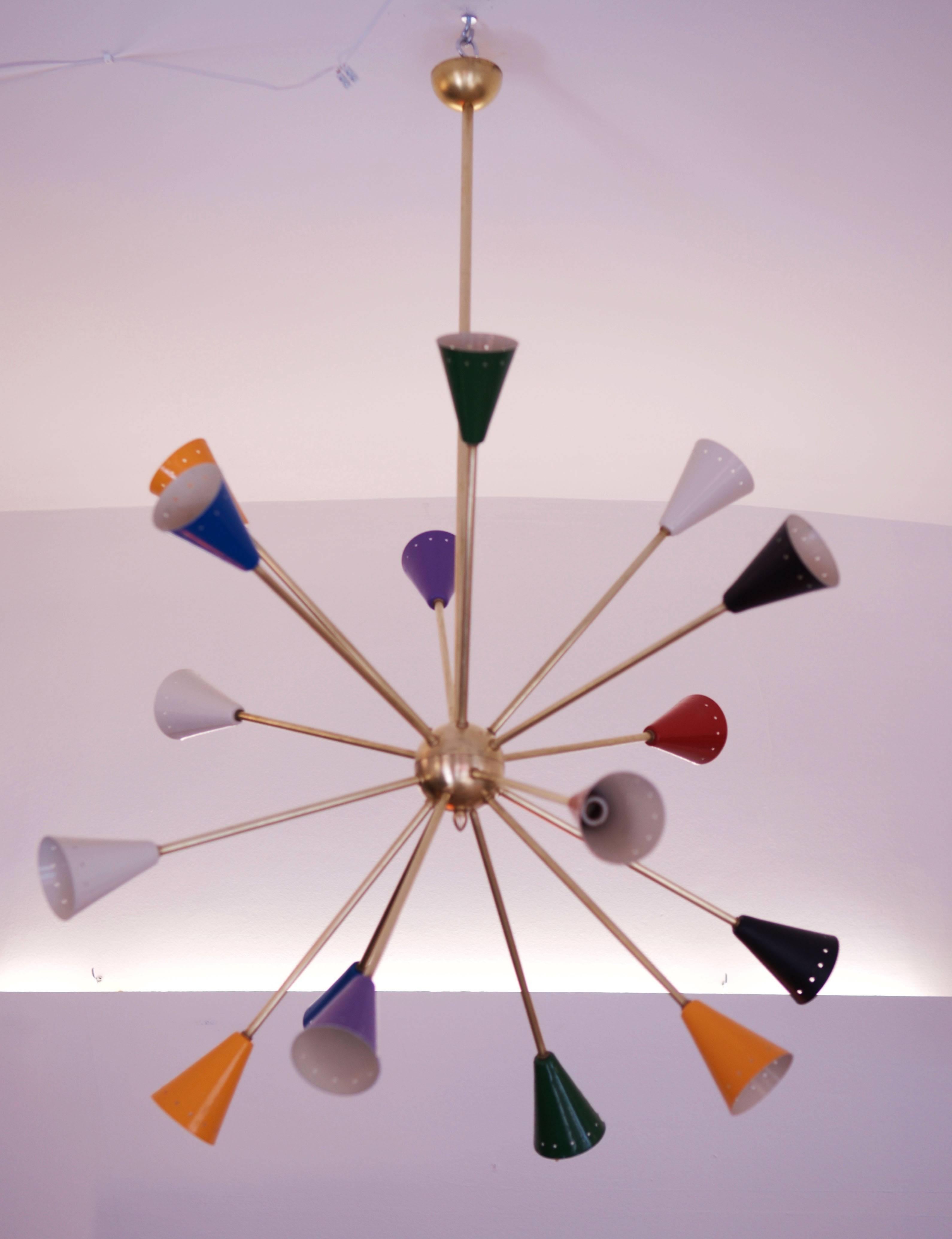 Mid-Century Modern Colorful Sputnik Chandelier in the Style of Stilnovo For Sale