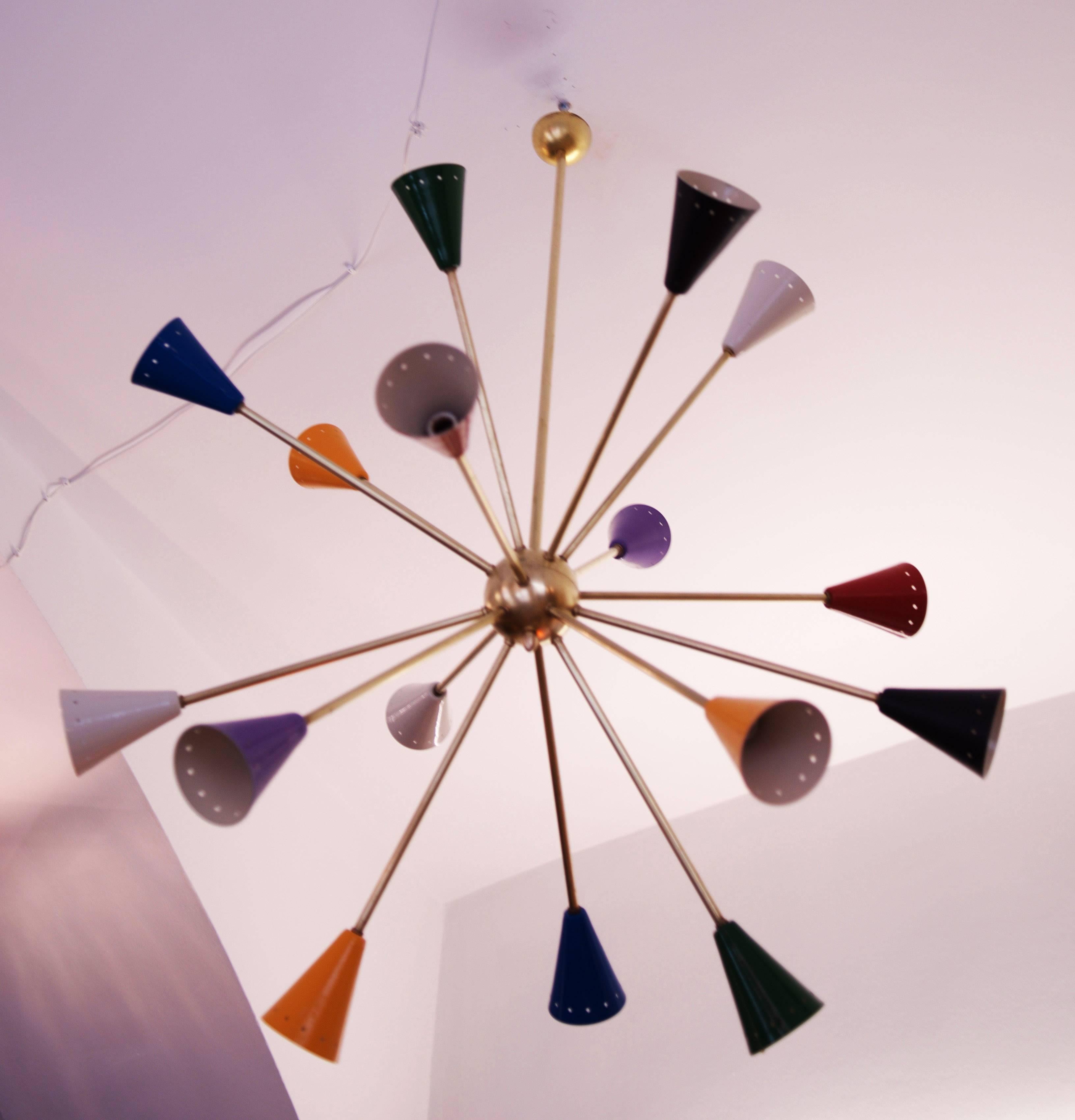 Italian Colorful Sputnik Chandelier in the Style of Stilnovo For Sale