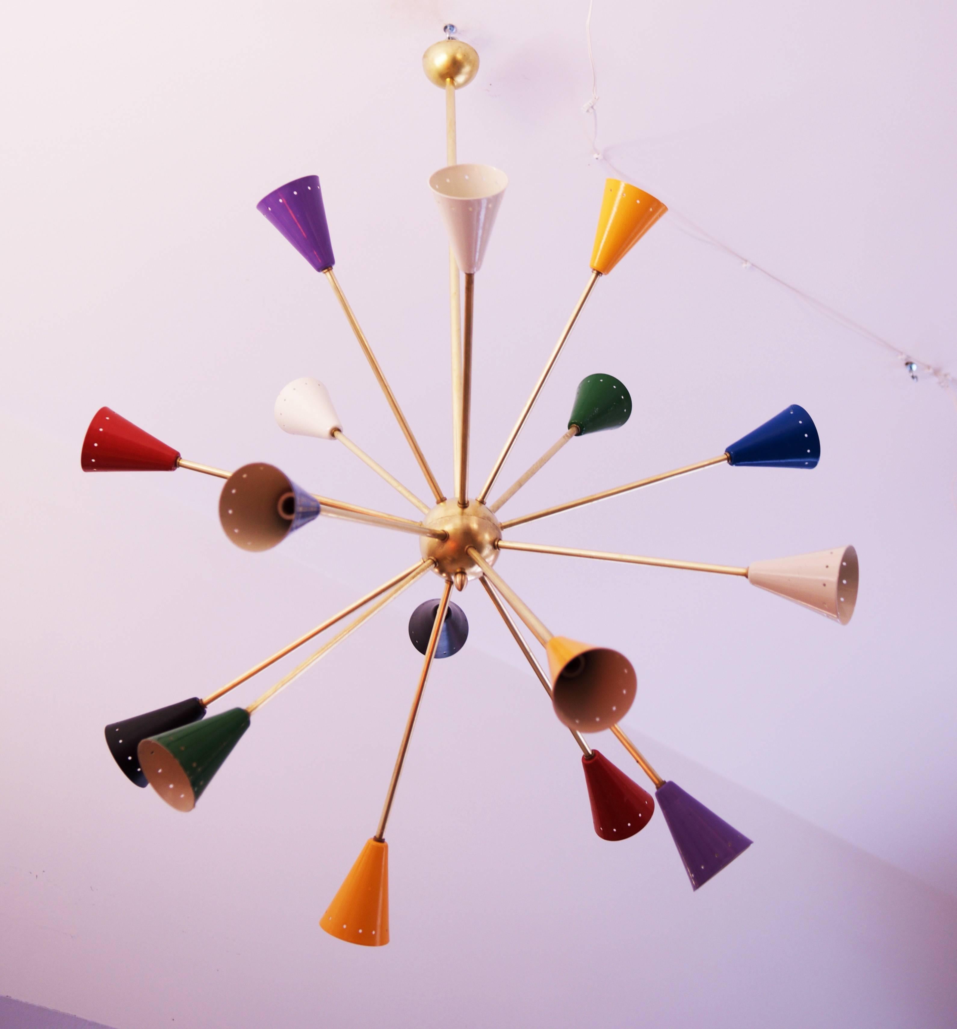 Colorful Sputnik Chandelier in the Style of Stilnovo For Sale 2