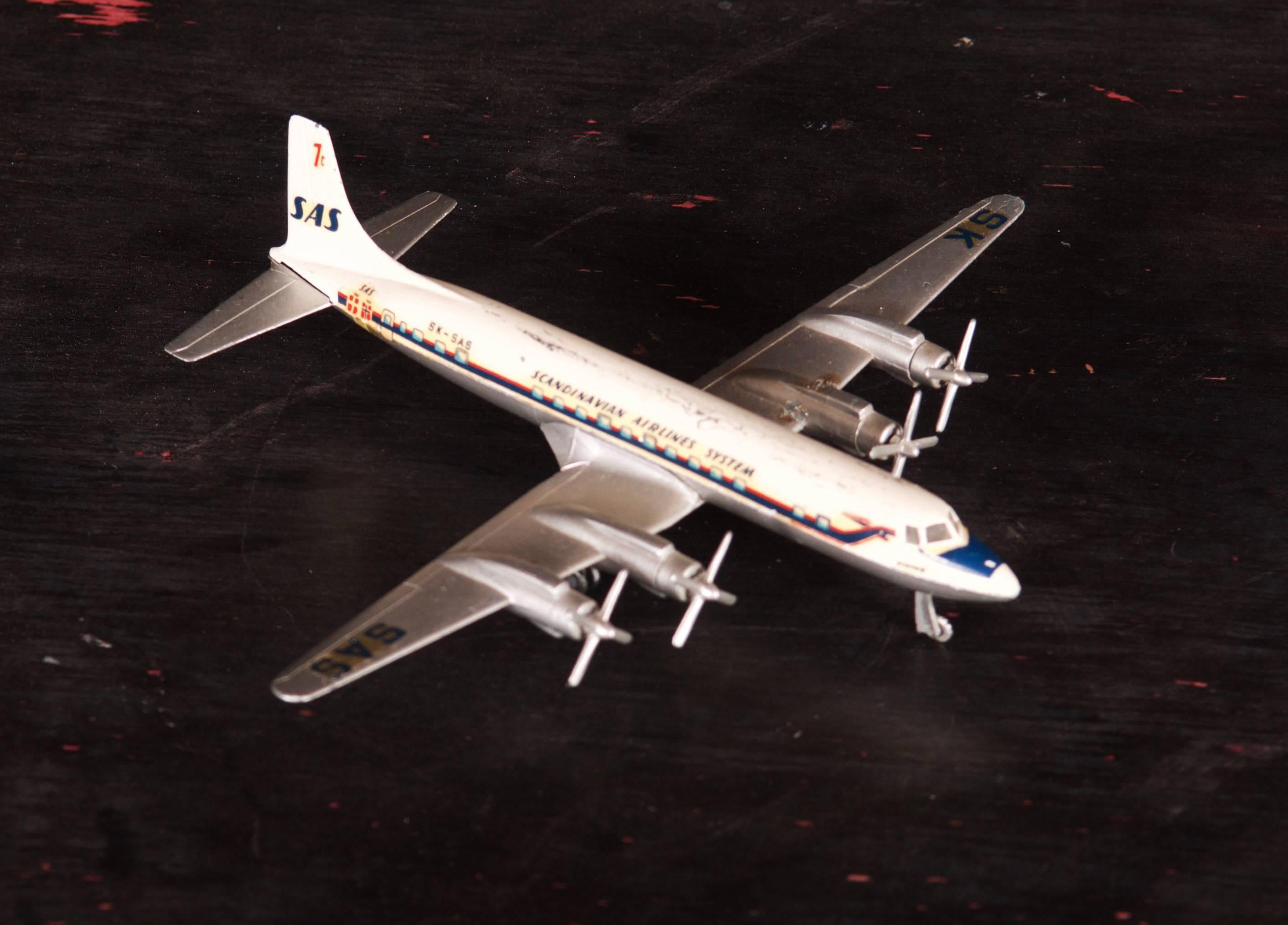 Danish Vintage Douglas DC 7 C Airplane Model For Sale