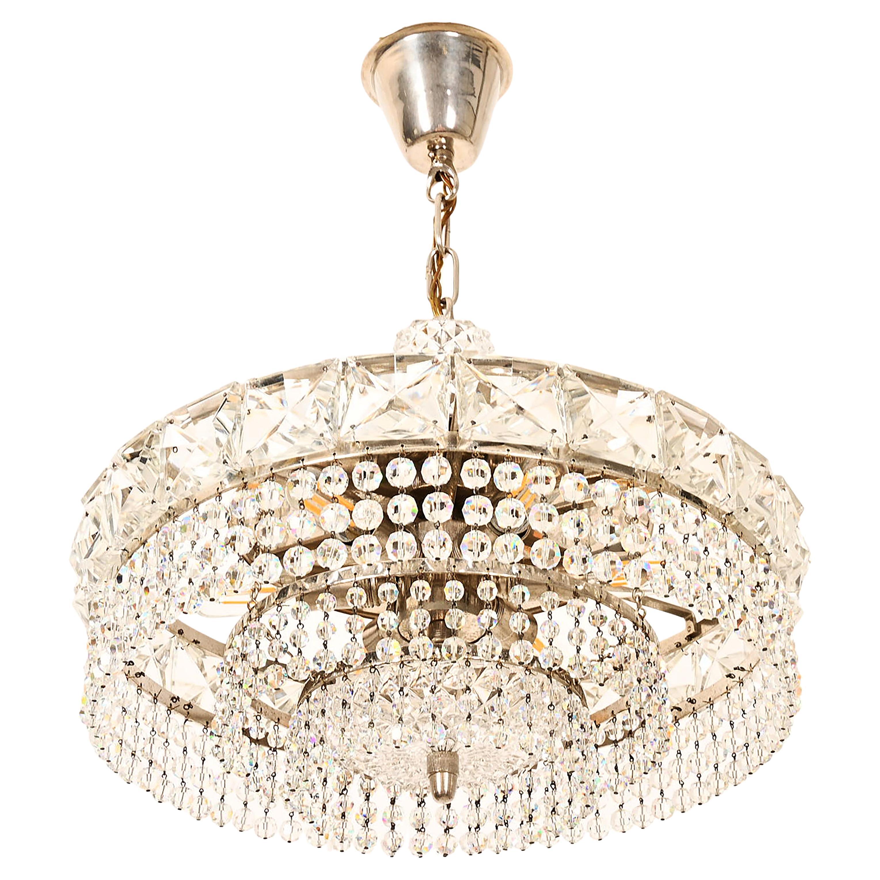 Lampadario in cristallo tagliato nichelato