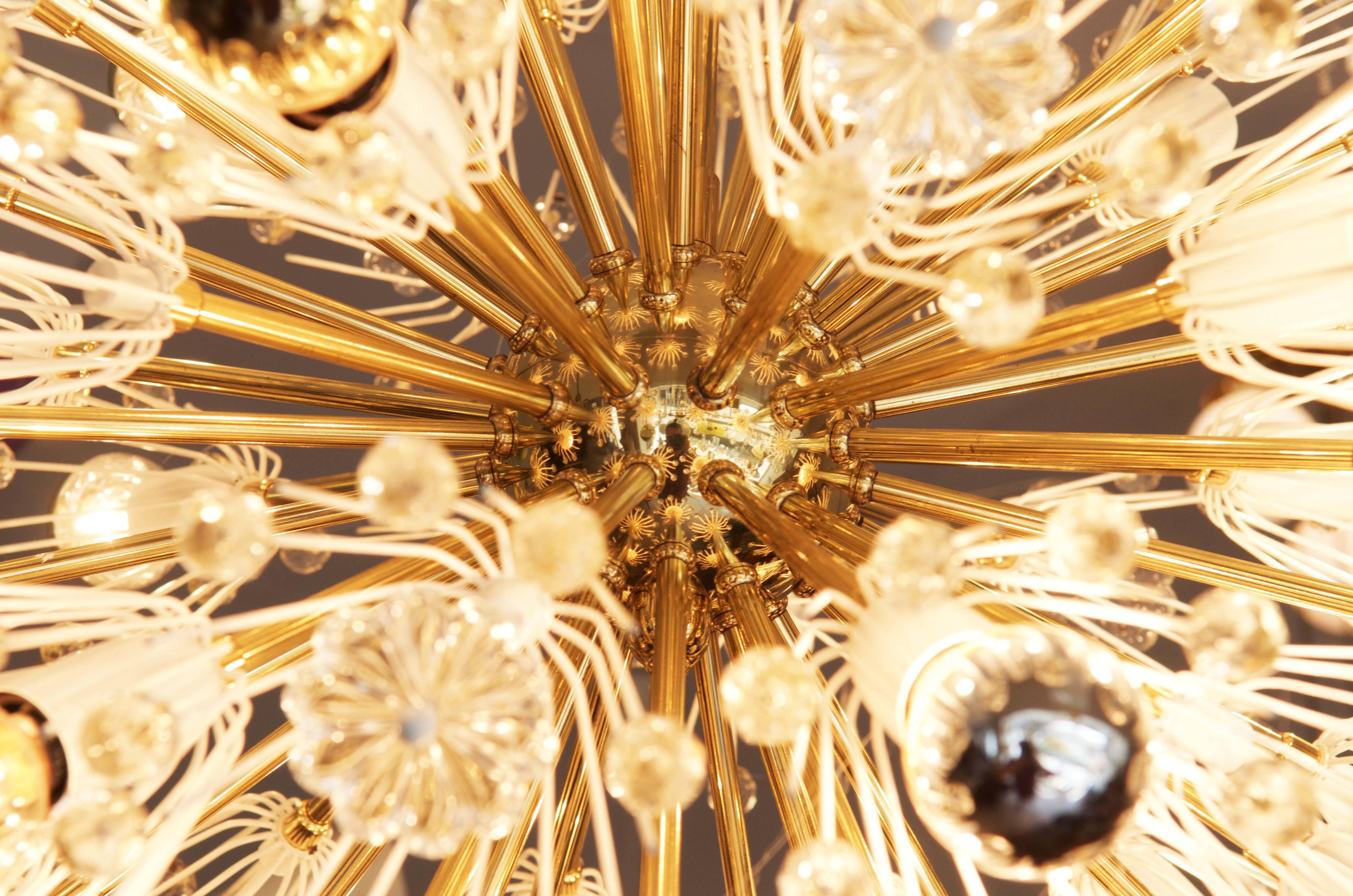Rare Large Brass and Glass Sputnik Chandeliers by Emil Stejnar In Excellent Condition In Vienna, AT