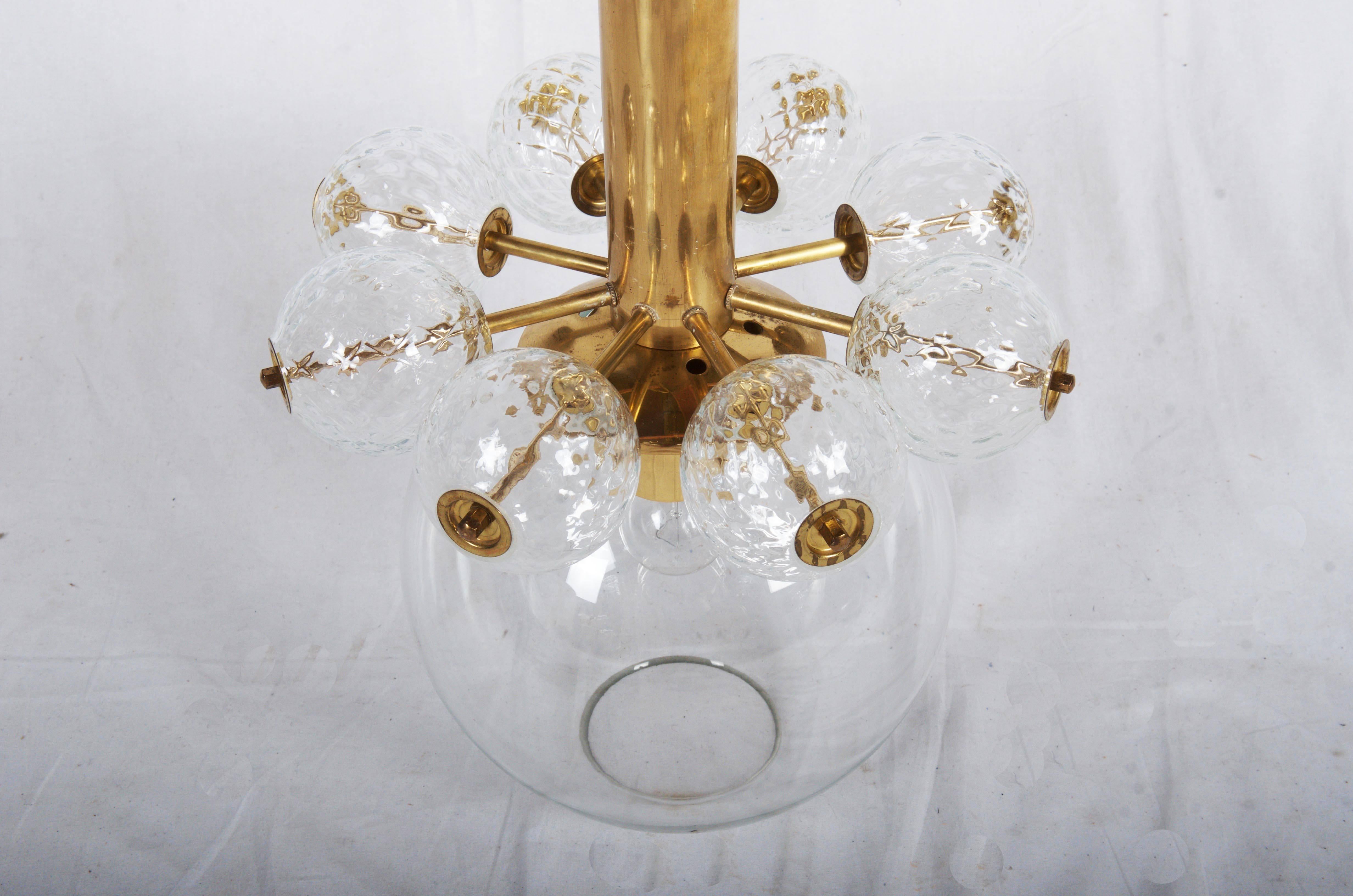 Beautiful, Rare Brass and Glass Pendant by Kamenicky Senov For Sale 1