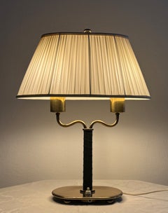 Table Lamp 2388 by Josef Frank, Brass Frame with Green Leather, Sweden