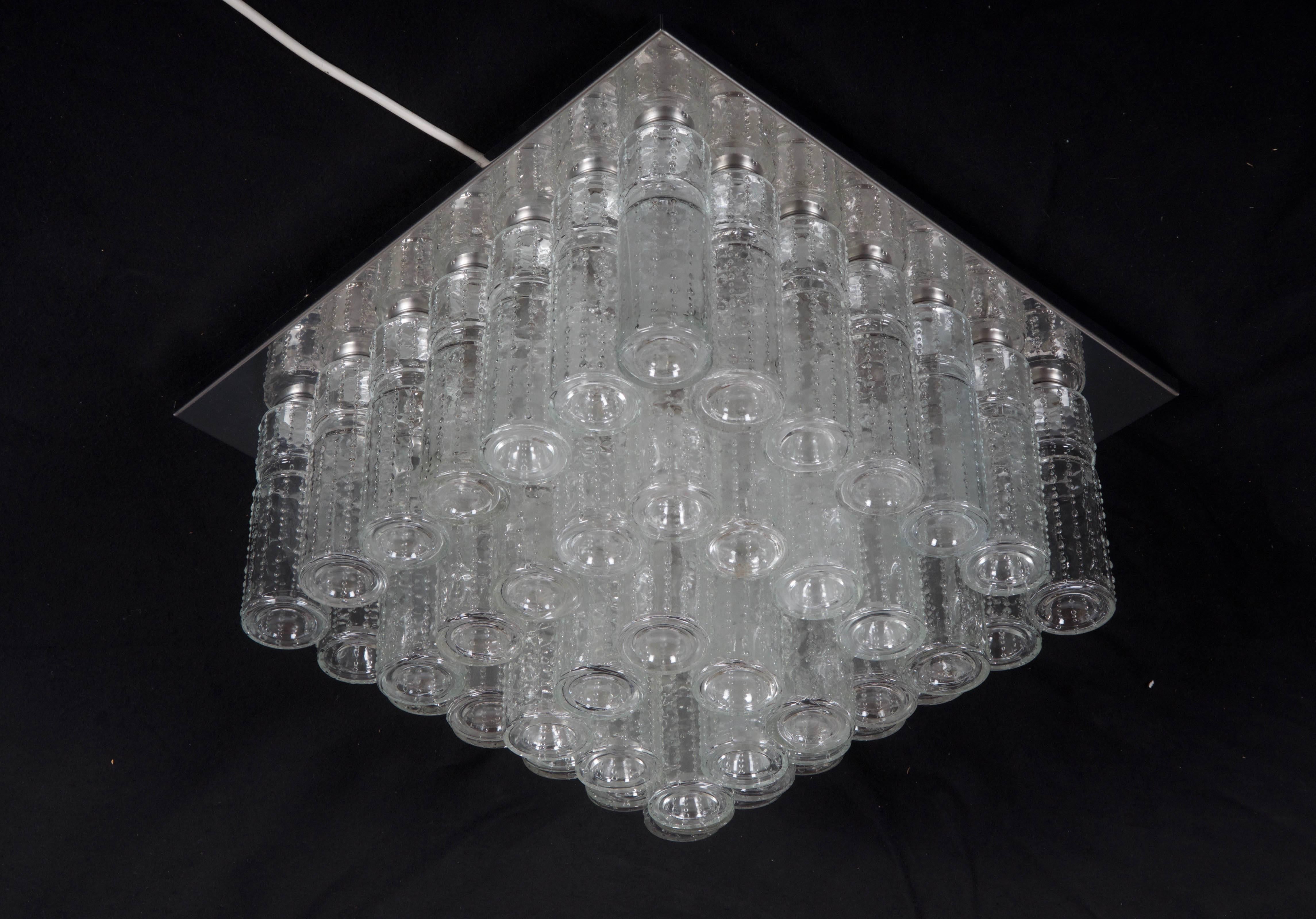 Late 20th Century Beautiful Large Vintage Flush Mount Chandelier with Hand Blow Glass Prisms For Sale