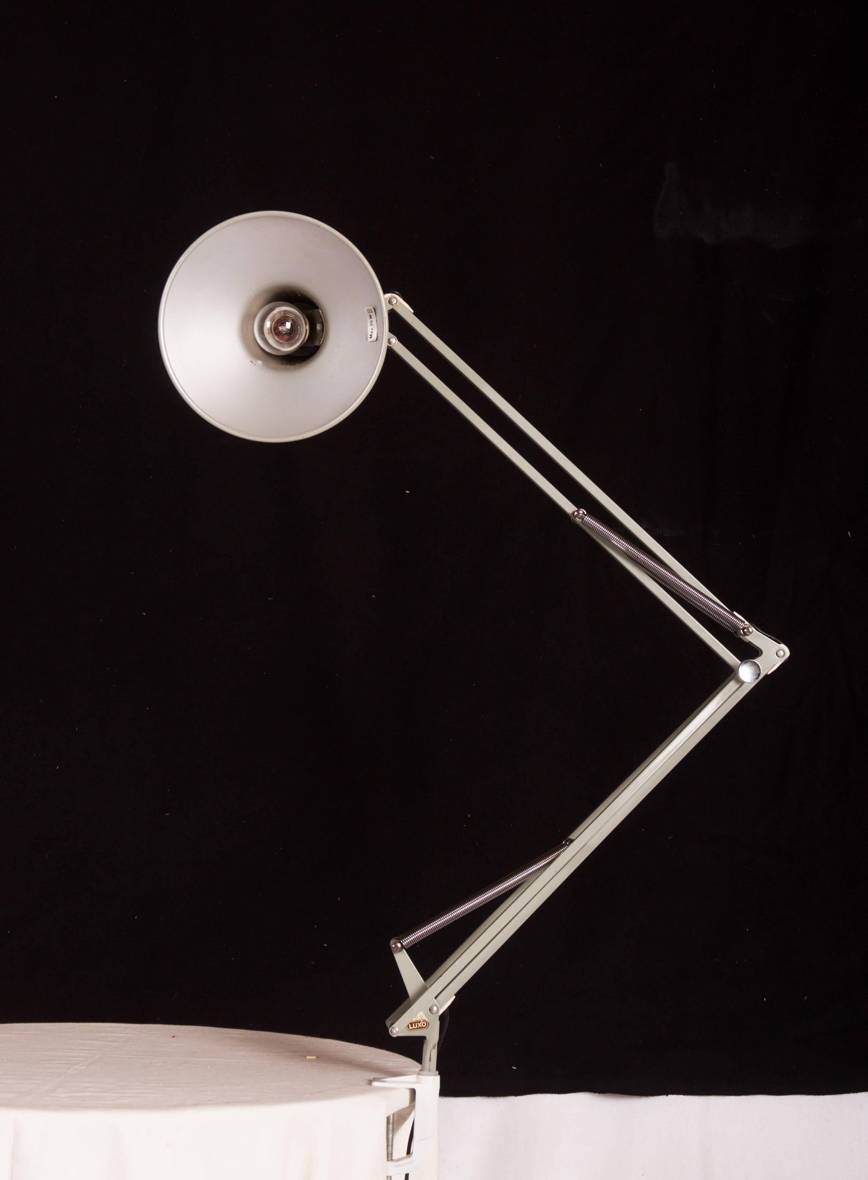 Lacquered Grey Desk, Table Lamp by Luxo For Sale