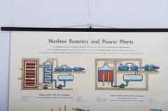 Large Vintage School Teaching Chart "Nuclear Reactors and Power Plants"