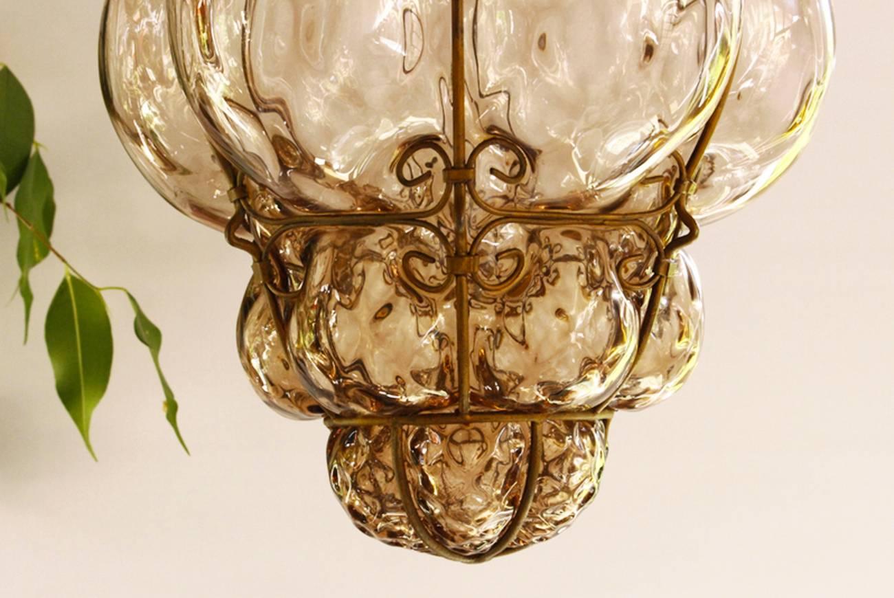 Mid-Century Modern Seguso Murano Caged Glass Pendant Light